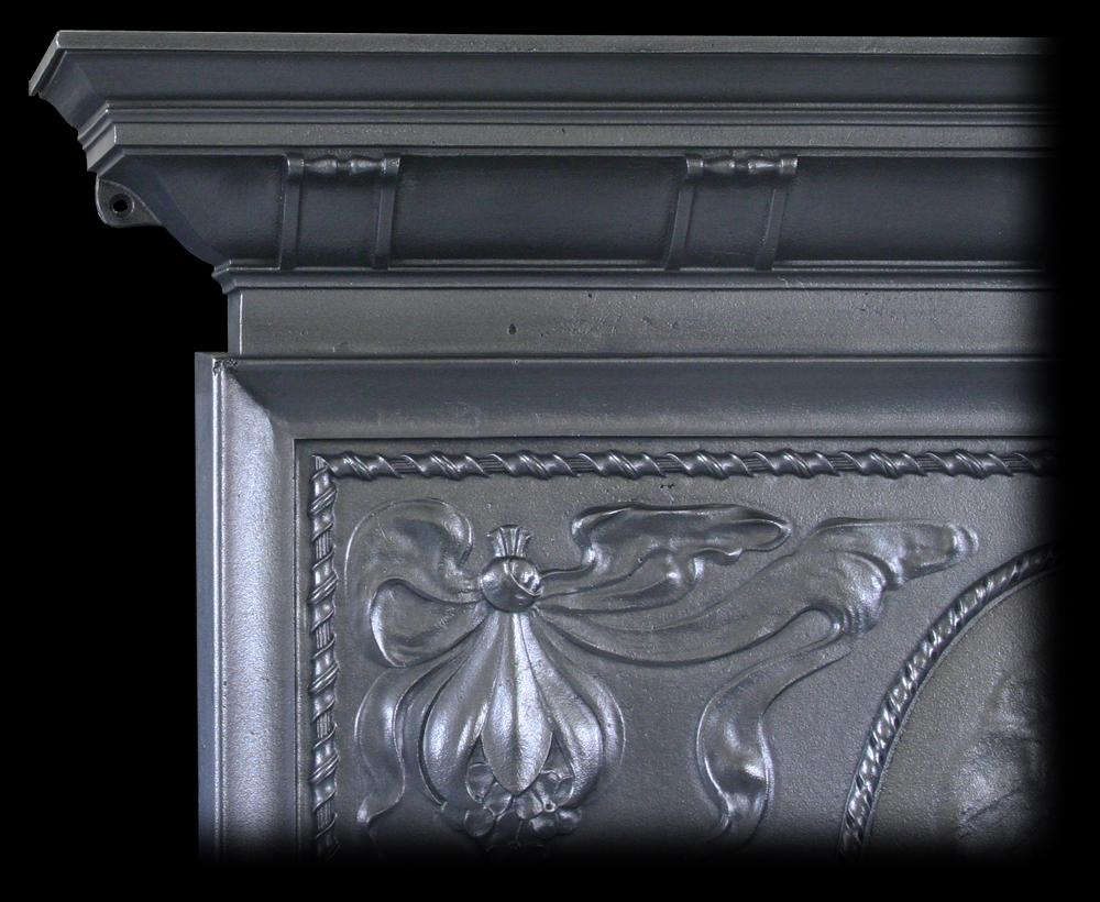 English Antique Cast Iron Edwardian Art Nouveau Combination Fireplace For Sale