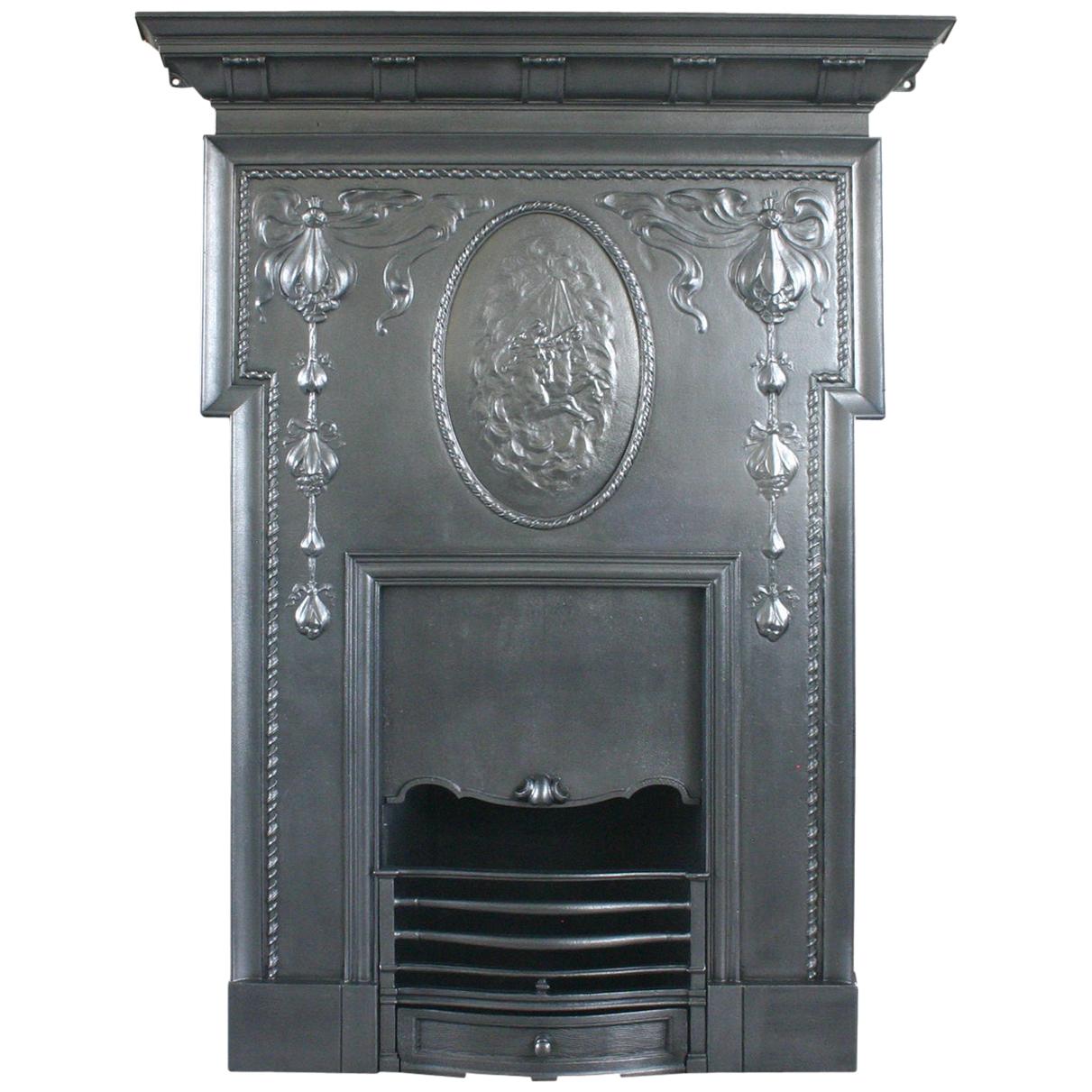Antique Cast Iron Edwardian Art Nouveau Combination Fireplace