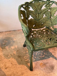 Antique Cast Iron Fern Motif Garden Chairs with Verdigris Patina – Set of 2