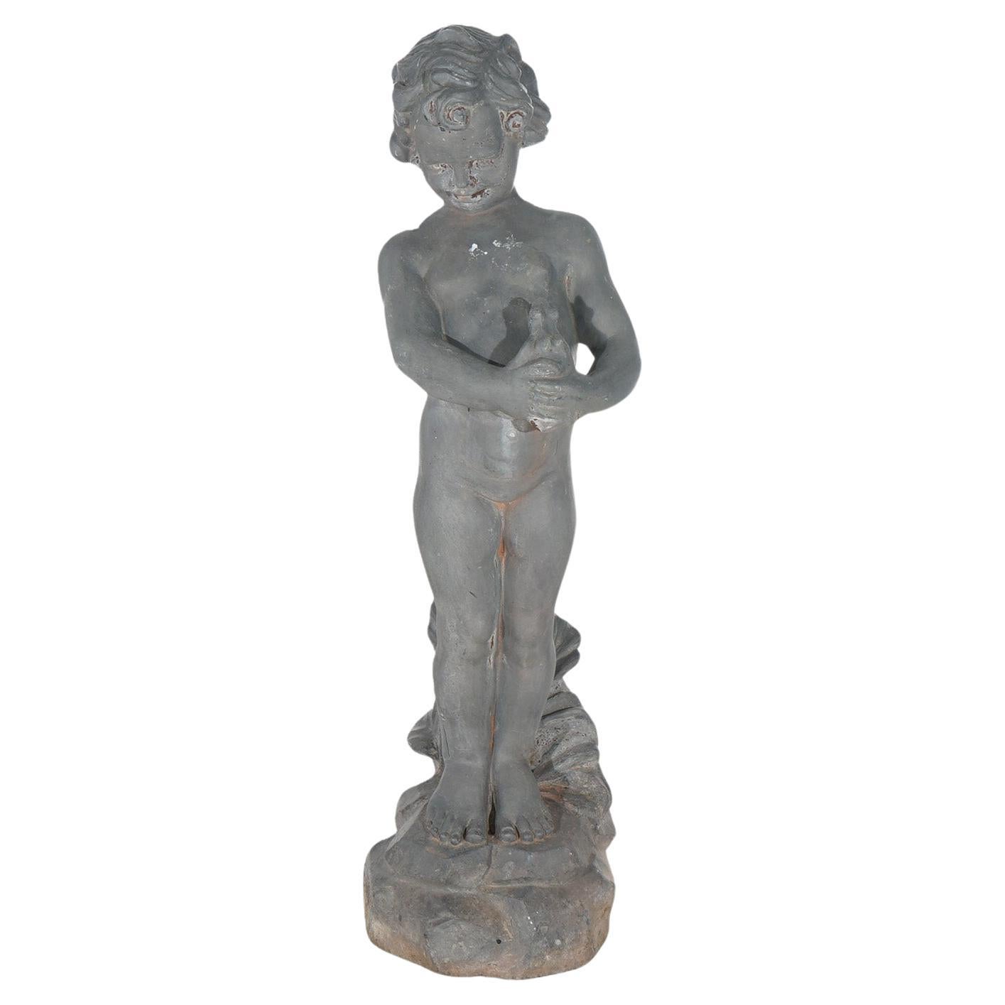 Antiker figuraler Cherub aus Gusseisen mit Frosch, architektonisches Element, um 1880