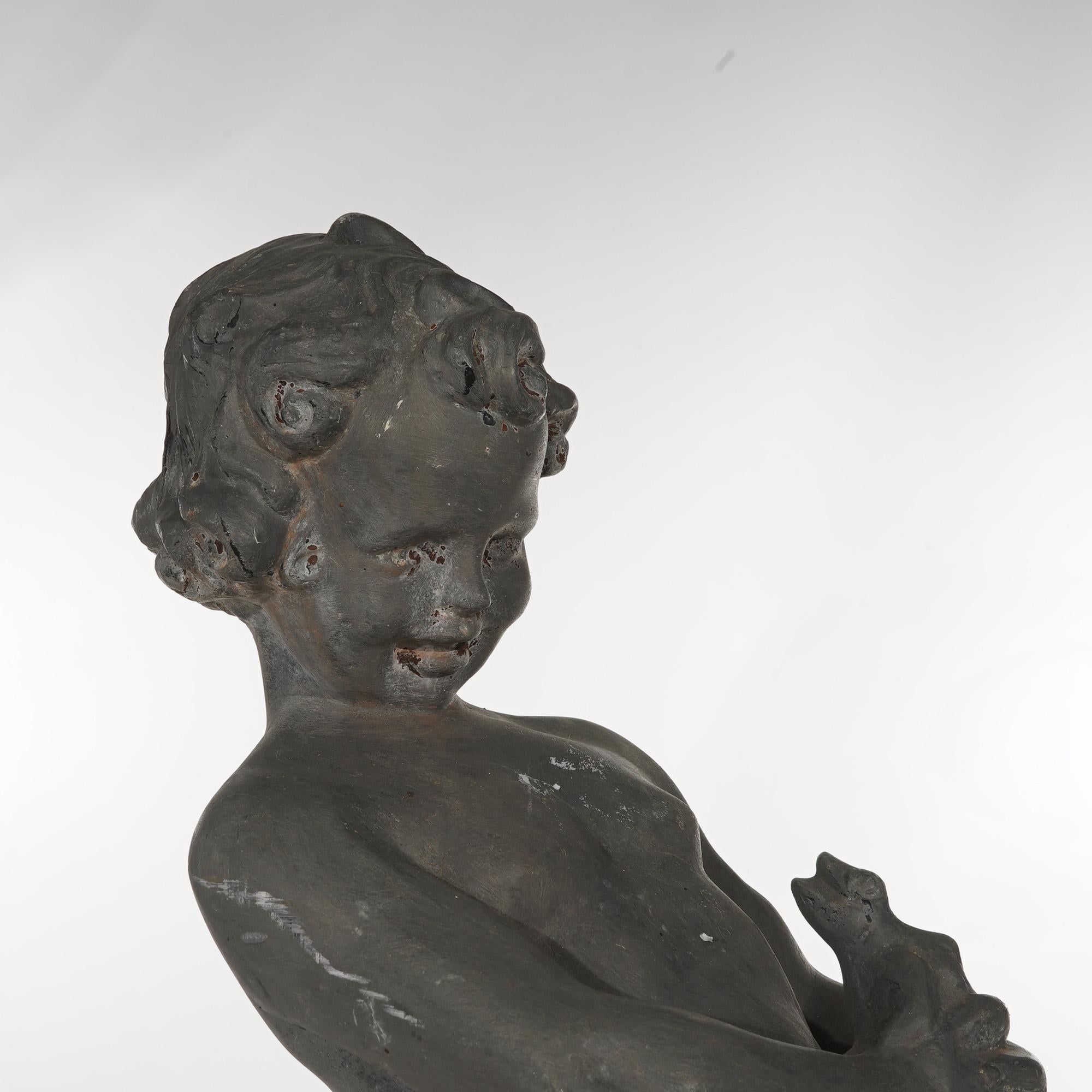 Antike Gusseisen Figural Cherub & Frosch Garten-Skulptur C1900

Maße - 36,5 