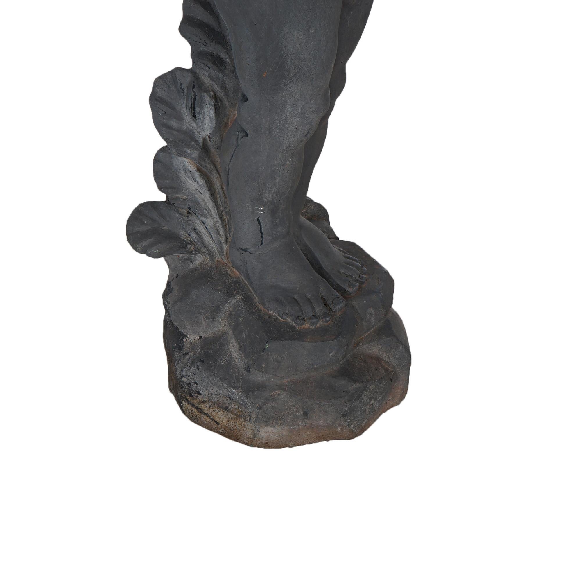 Antique Cast Iron Figural Cherub with Frog Garden Sculpture C1900 For Sale 5