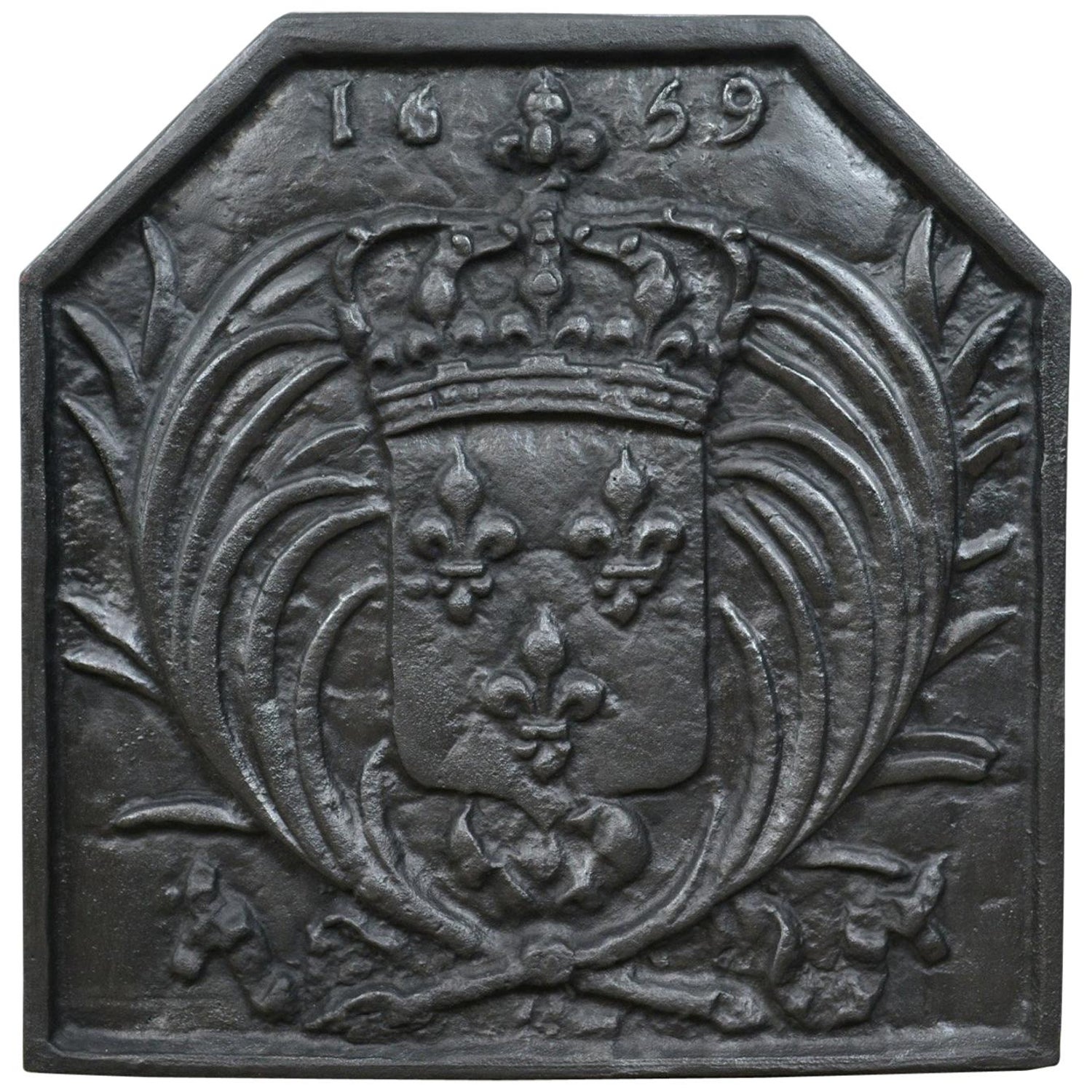 Antique Cast Iron Fire Back Coat Of Arms Fireplace Revival