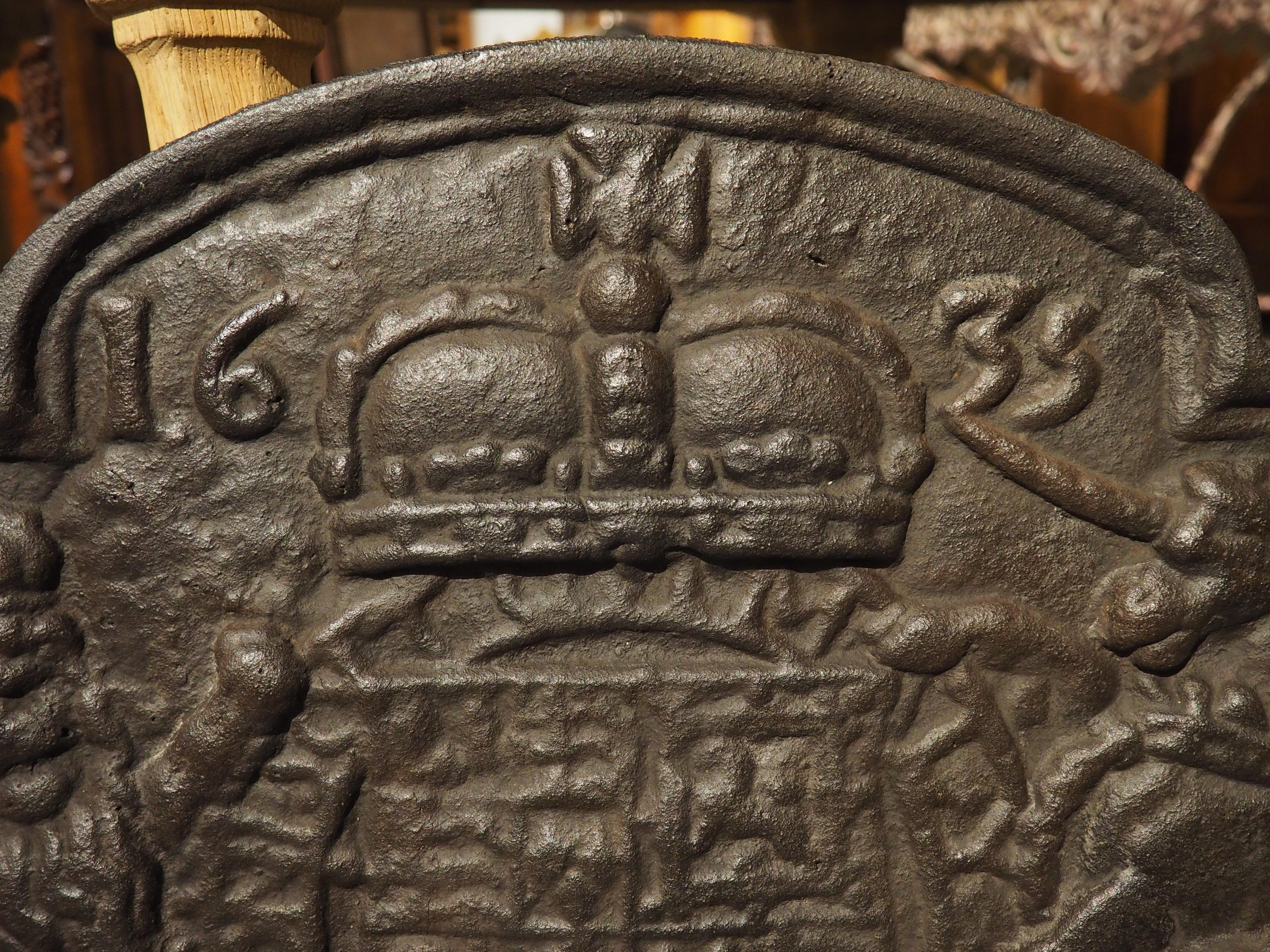 Early 20th Century Antique Cast Iron Fireback, Coat of Arms of Charles I, Circa 1900