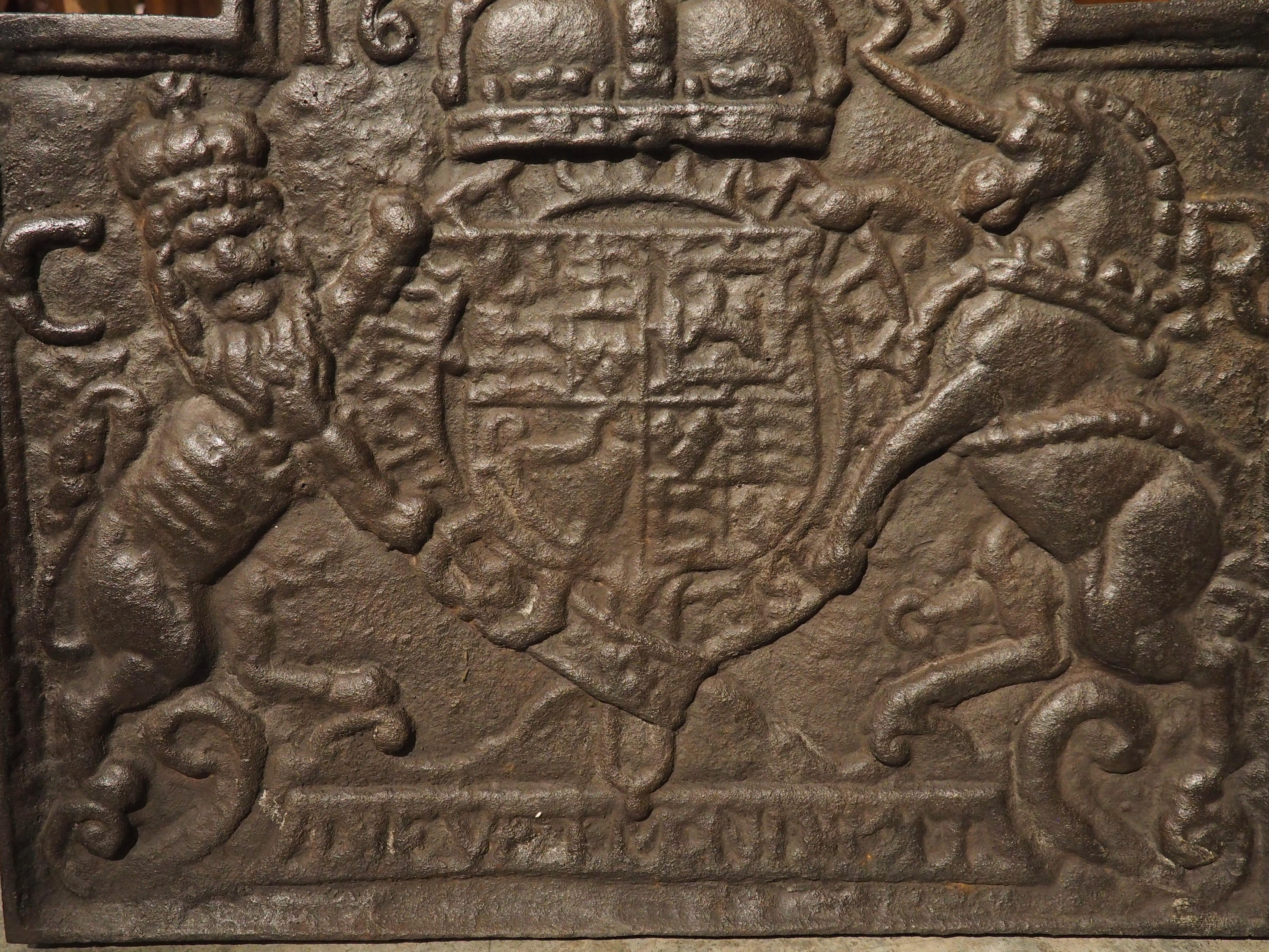 Antique Cast Iron Fireback, Coat of Arms of Charles I, Circa 1900 3