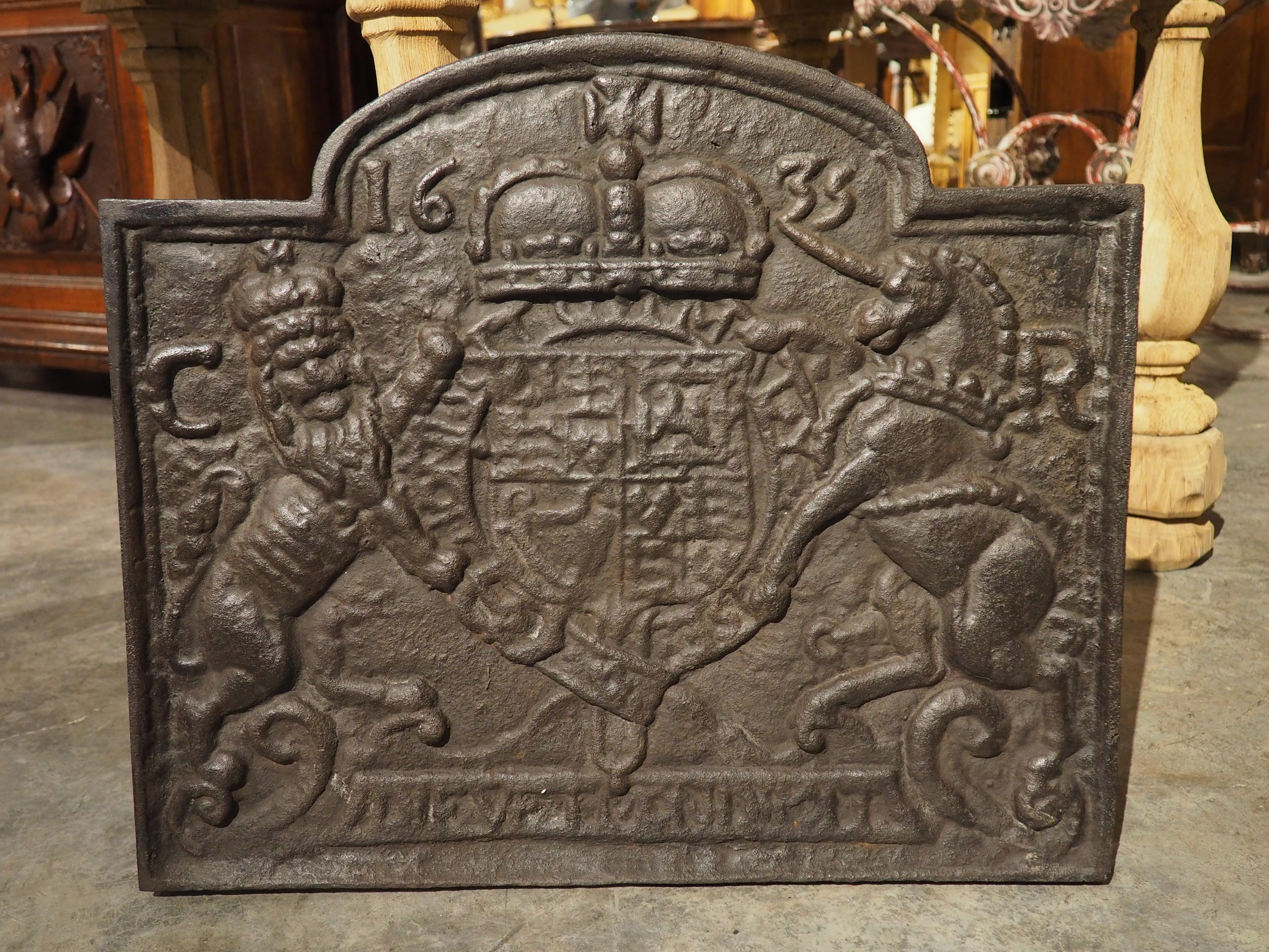 Antique Cast Iron Fireback, Coat of Arms of Charles I, Circa 1900 4