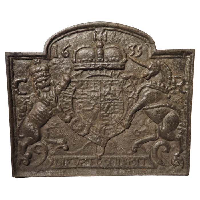 Antique Cast Iron Fireback, Coat of Arms of Charles I, Circa 1900 at ...