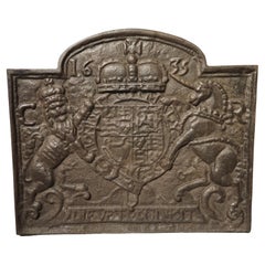 Used Cast Iron Fireback, Coat of Arms of Charles I, Circa 1900