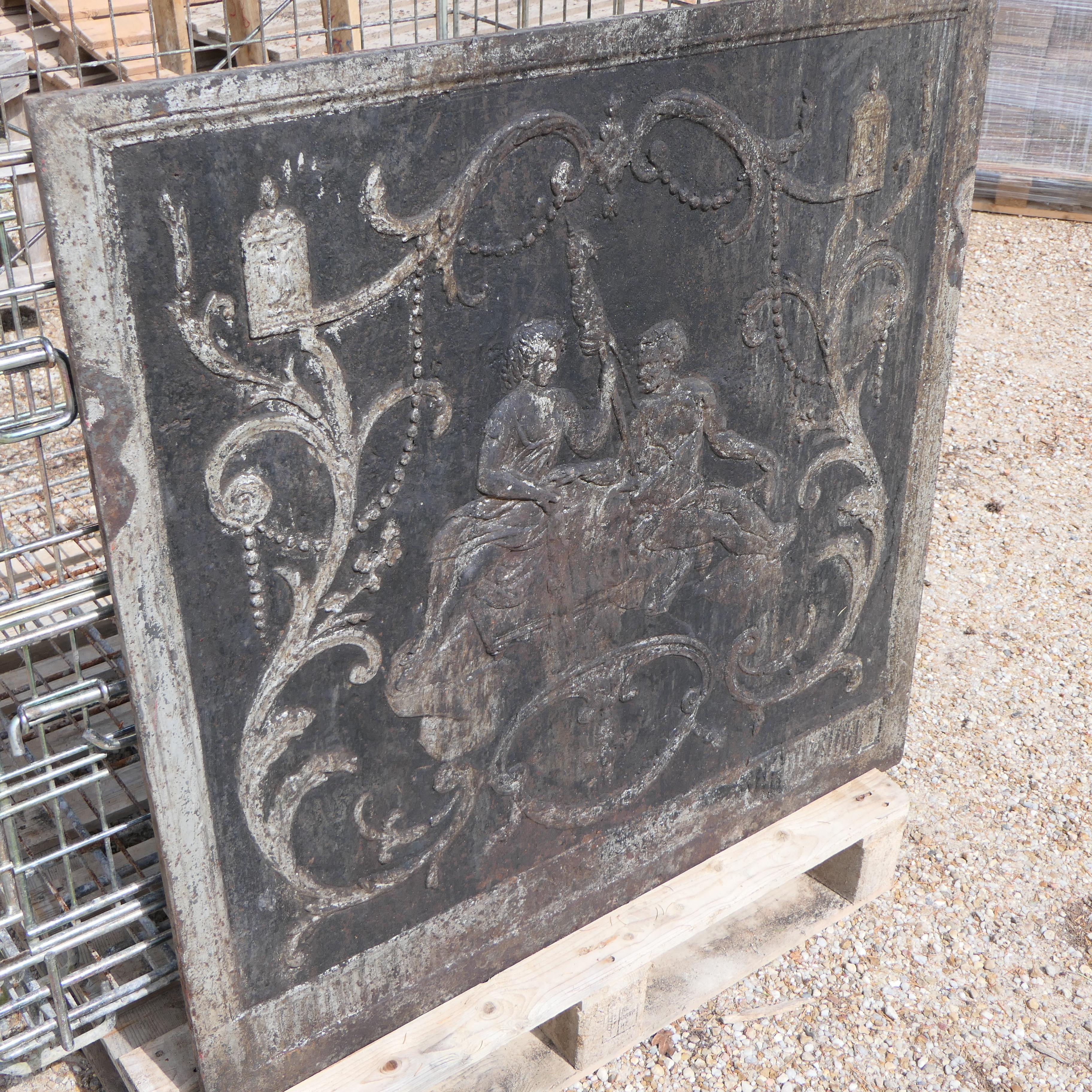French Antique Cast Iron Fireback Panel For Sale