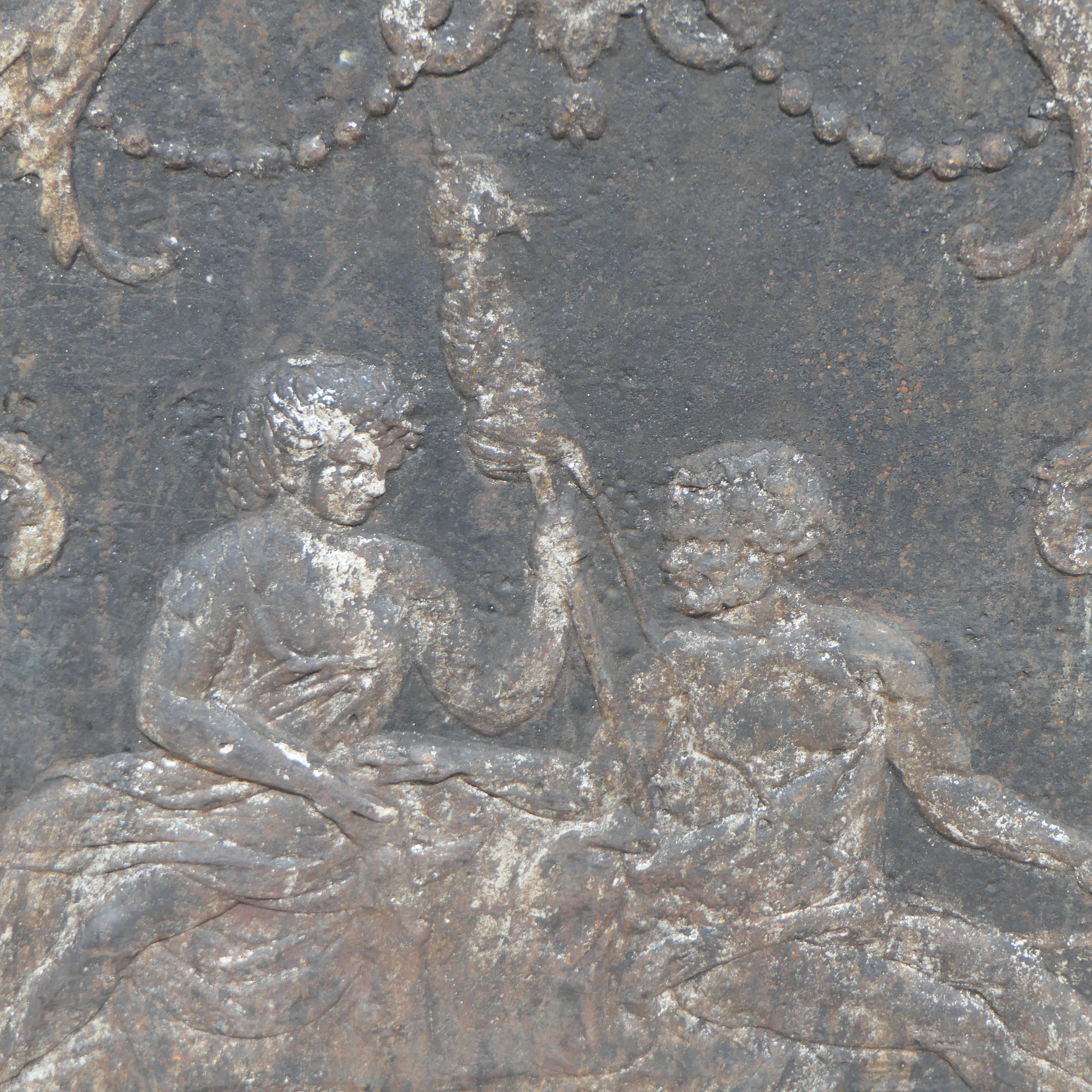 19th Century Antique Cast Iron Fireback Panel For Sale