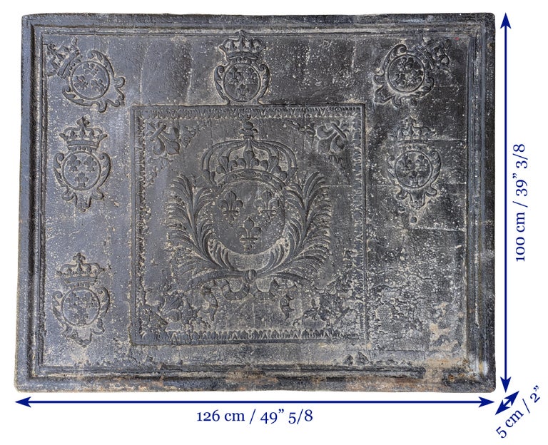 Plaque De Cheminée XVIIIe En Fonte – Décor Blason Et Fleurs De Lys (occasion)