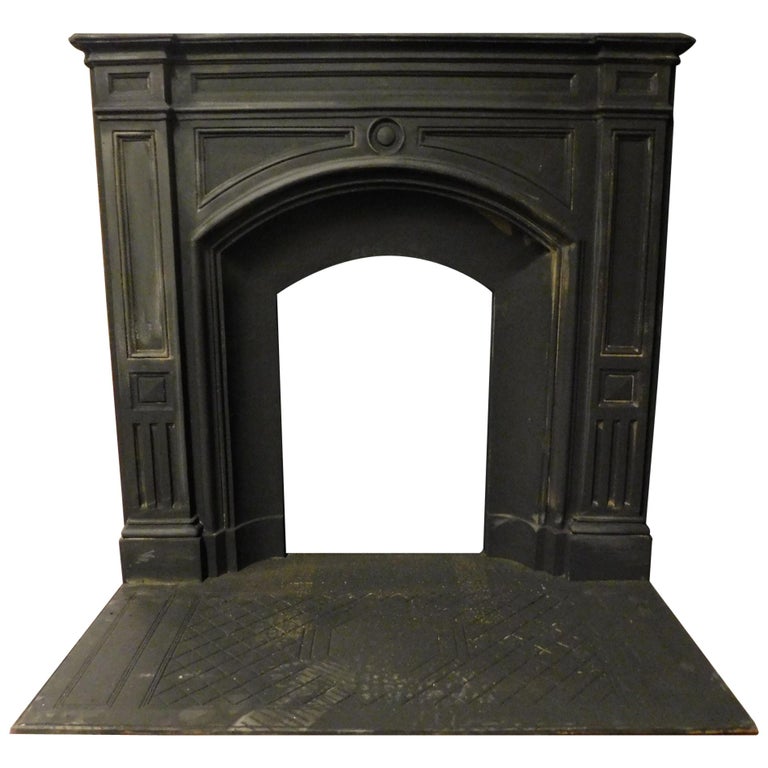 Antique Cast Iron Fireplace Mantle, Black Iron and Wood, Late 19th Century  England at 1stDibs