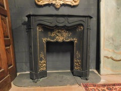 Antique Cast Iron Fireplace Mantle with Gilt Counter-Heart, France 19th Century
