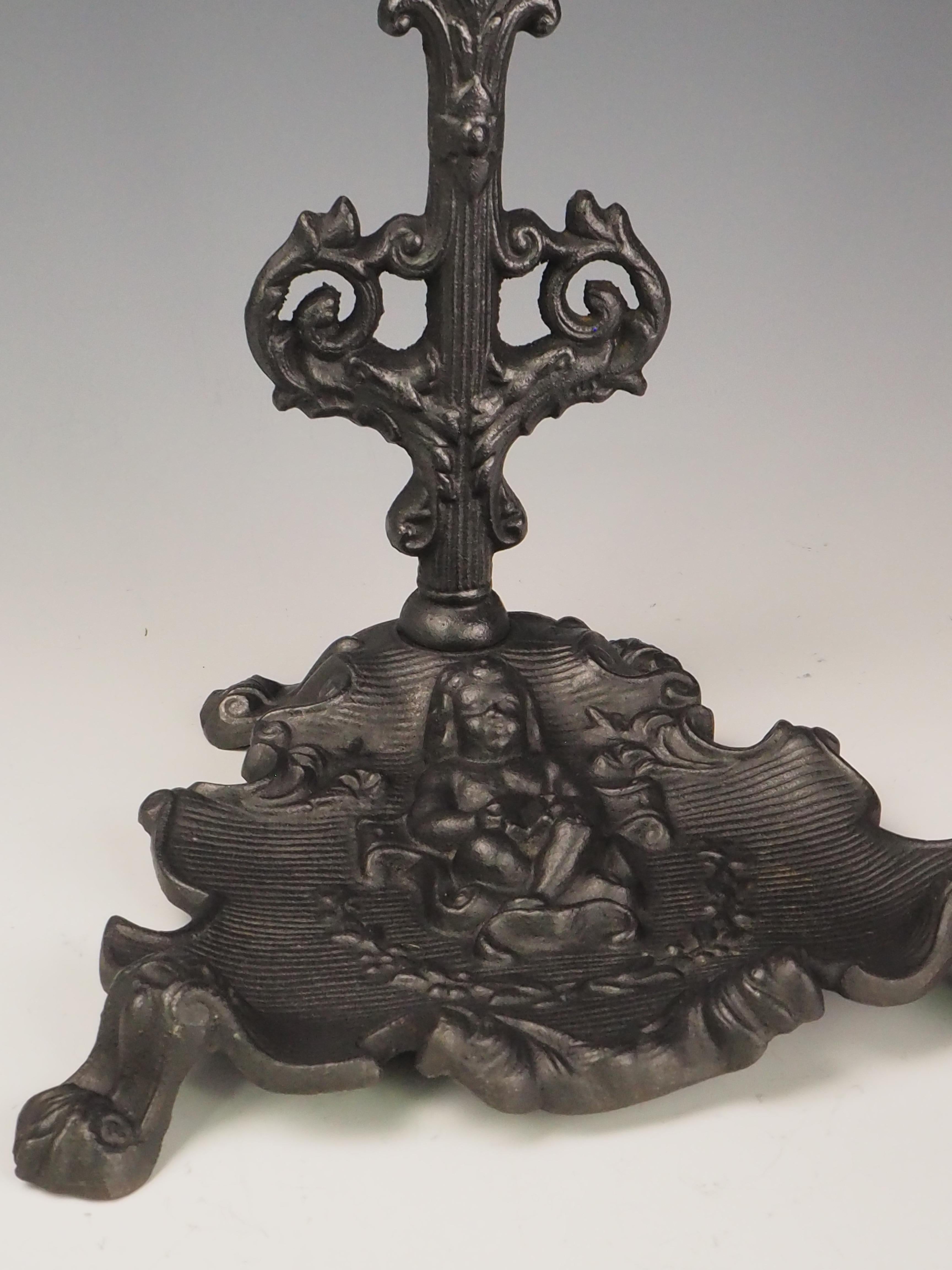 Antique Cast Iron Fireside Tool Stand  Cherub Design For Sale 11