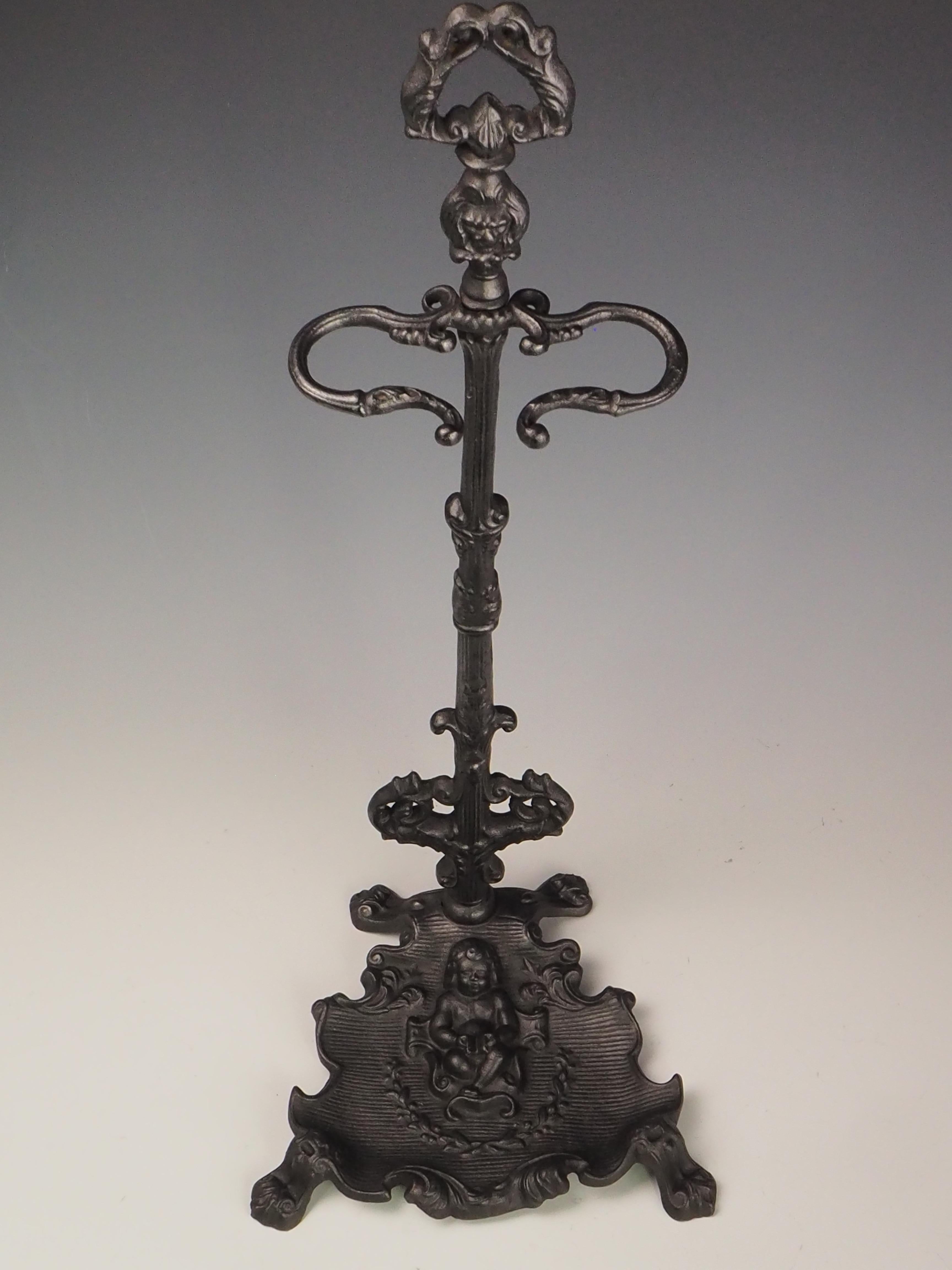 Antique Cast Iron Fireside Tool Stand  Cherub Design For Sale 16