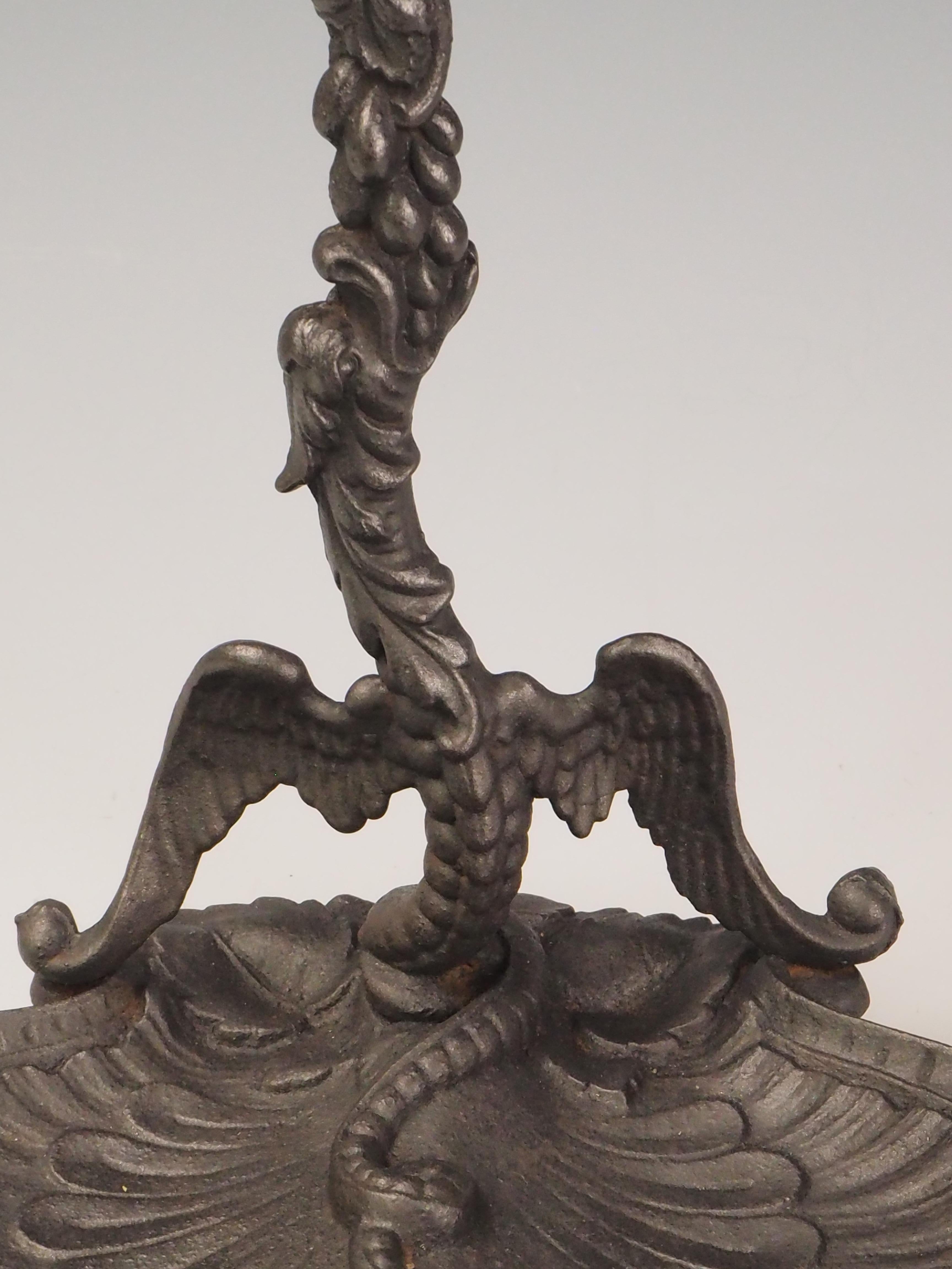 Antique Cast Iron Fireside Tool Stand  Winged Serpent Design For Sale 8