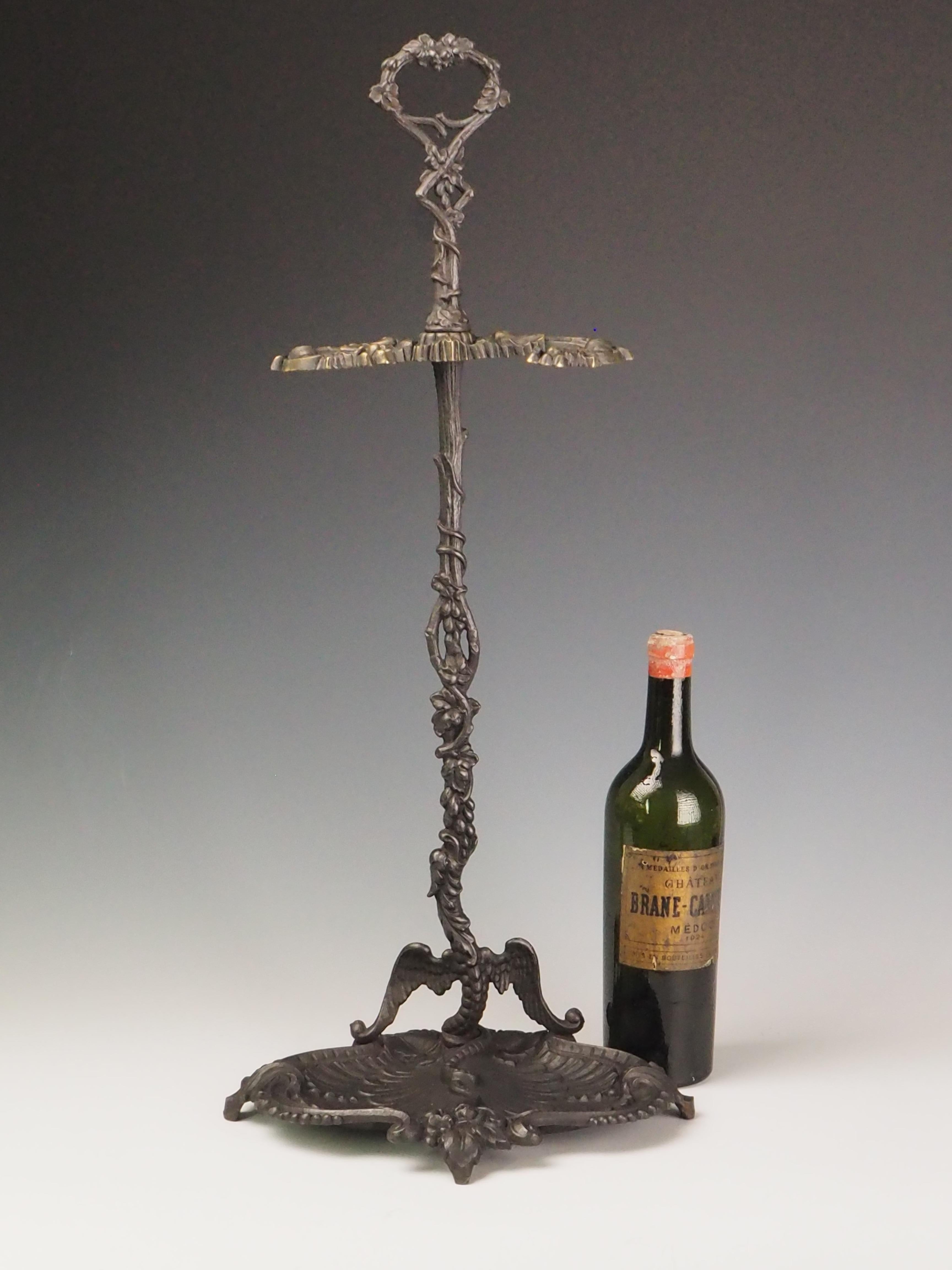 19th Century Antique Cast Iron Fireside Tool Stand  Winged Serpent Design For Sale