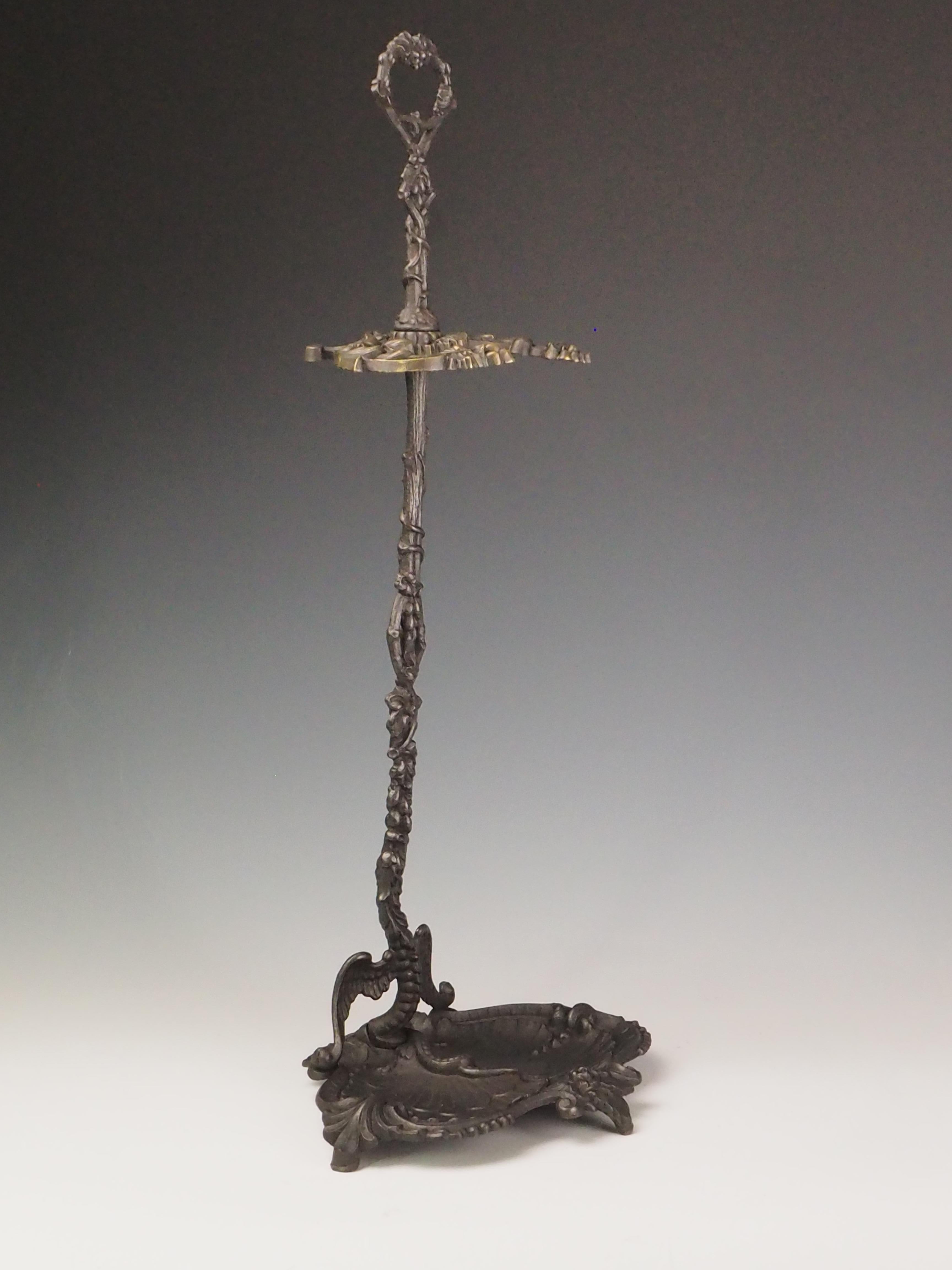 Antique Cast Iron Fireside Tool Stand  Winged Serpent Design For Sale 1
