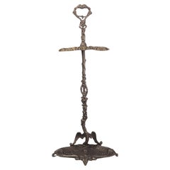 Antique Cast Iron Fireside Tool Stand  Winged Serpent Design