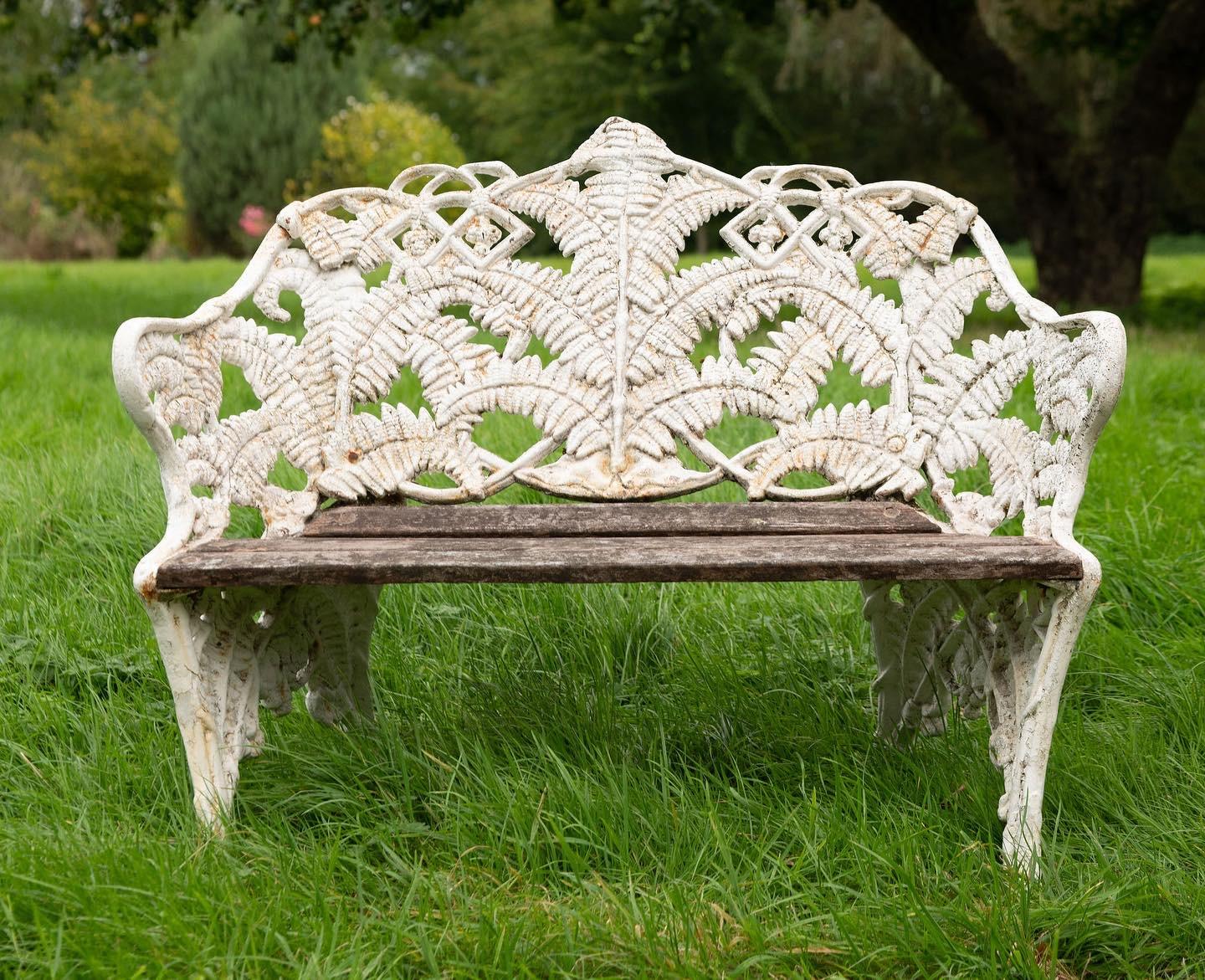 20th Century Antique cast iron garden bench, Fern design, English, possibly Coalbrookdale  