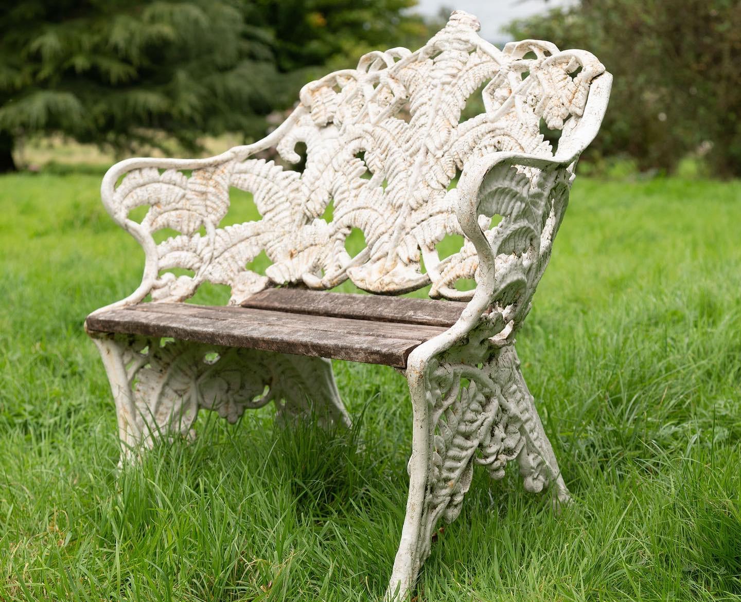 Iron Antique cast iron garden bench, Fern design, English, possibly Coalbrookdale  