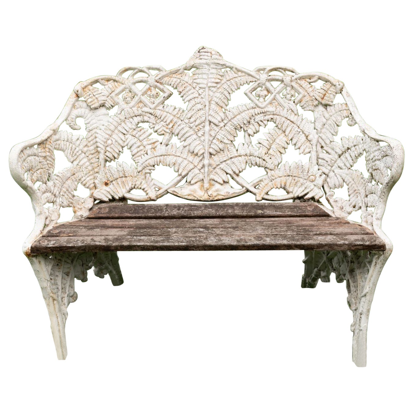 Antique cast iron garden bench, Fern design, English, possibly Coalbrookdale