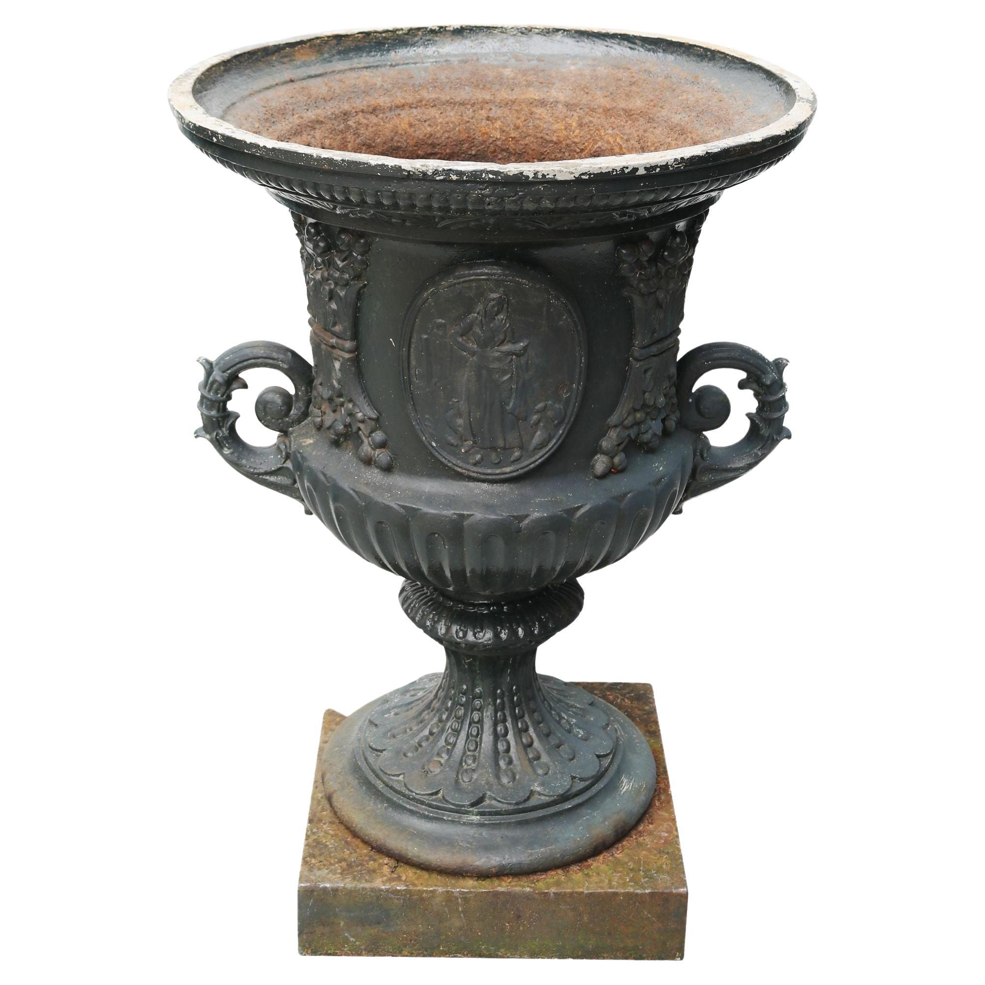 Antique Cast Iron Garden Urn For Sale