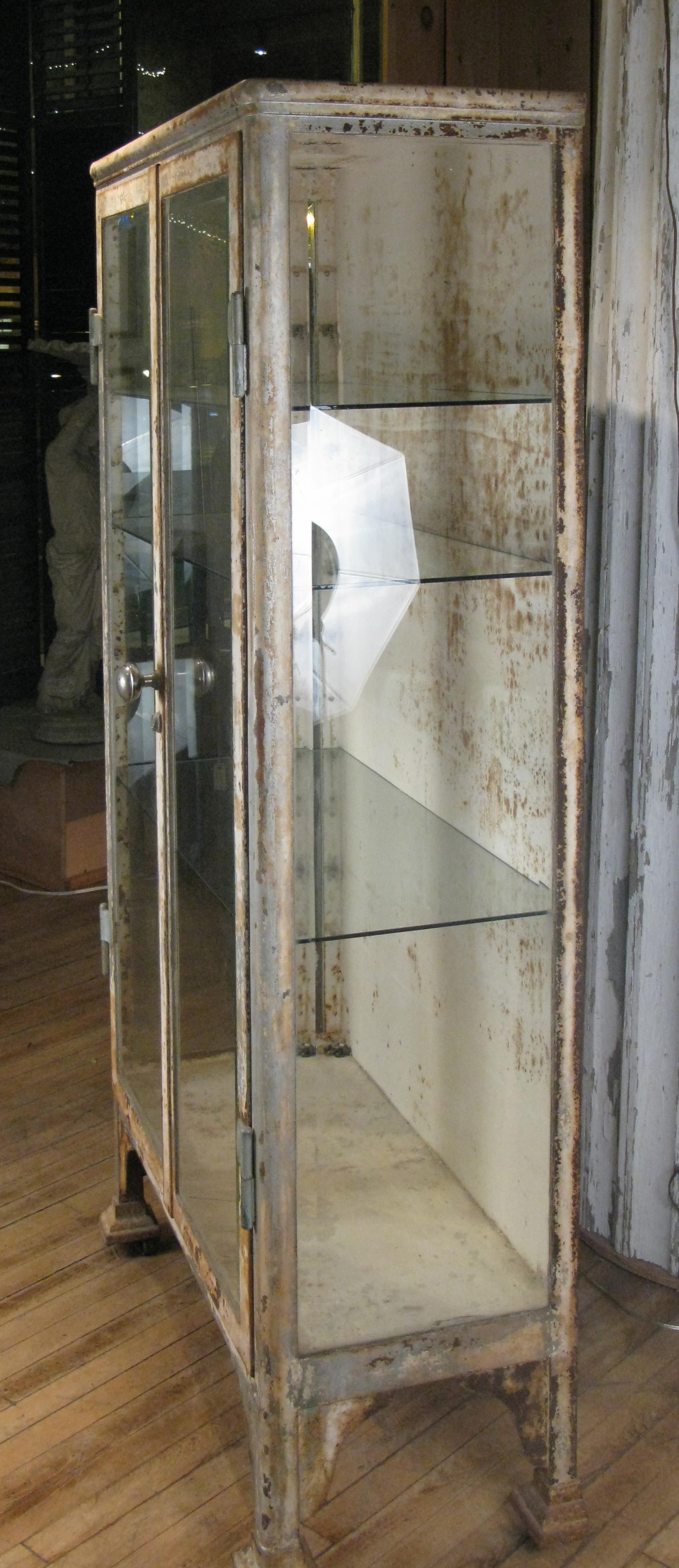 Antique Cast Iron and Glass Apothecary Cabinet In Good Condition In Hudson, NY