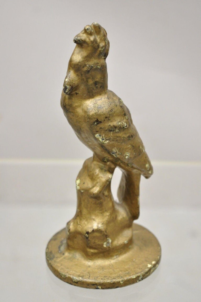 Antique Cast Iron Gold Painted 7" Cockatoo Parrot Figurine Bookend Doorstop For Sale at 1stDibs
