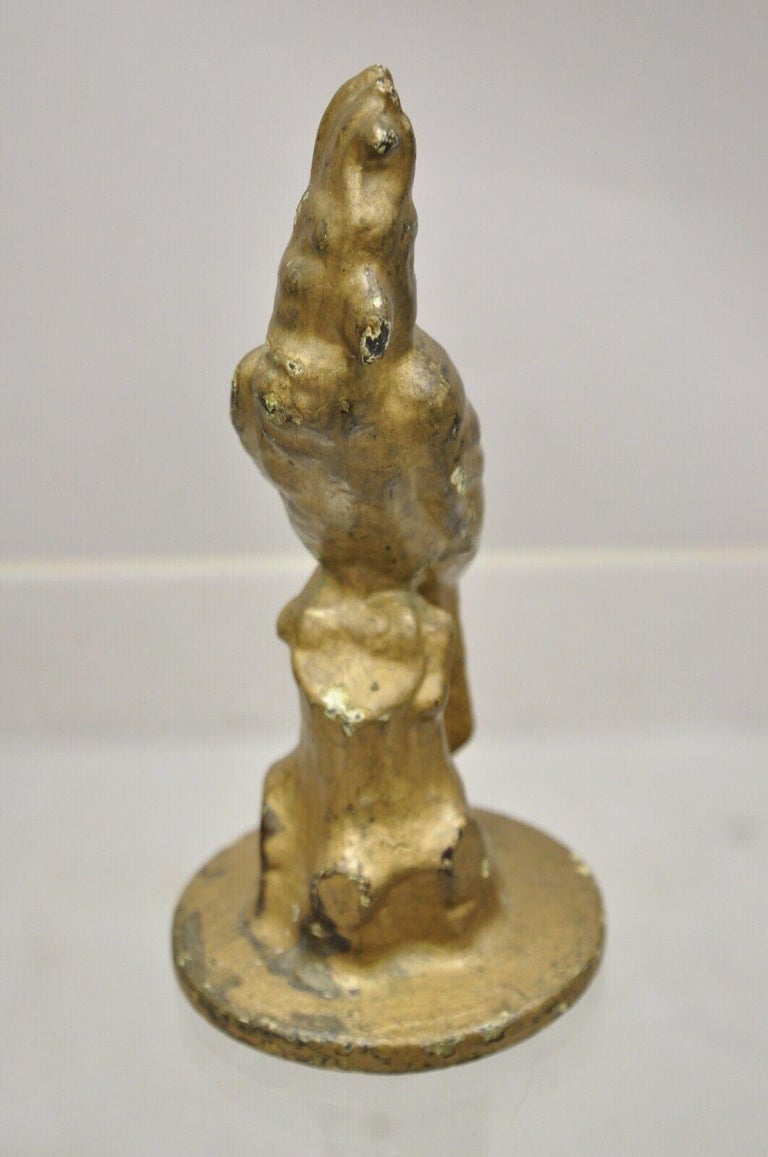 Antique Cast Iron Gold Painted 7" Cockatoo Parrot Figurine Bookend Doorstop For Sale at 1stDibs