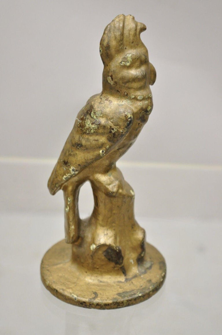 Antique Cast Iron Gold Painted 7" Cockatoo Parrot Figurine Bookend Doorstop For Sale at 1stDibs