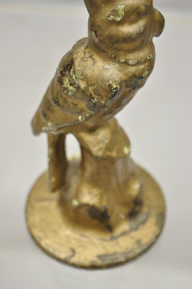 Antique Cast Iron Gold Painted 7" Cockatoo Parrot Figurine Bookend Doorstop For Sale at 1stDibs