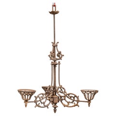 Antique Cast Iron Gothic Revival Three-Light Chandelier