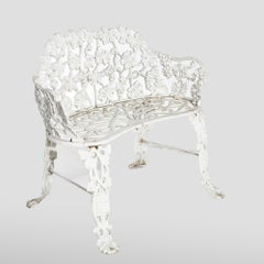 Antique Cast Iron Grape & Leaf Garden Bench, Painted White, Circa 1940