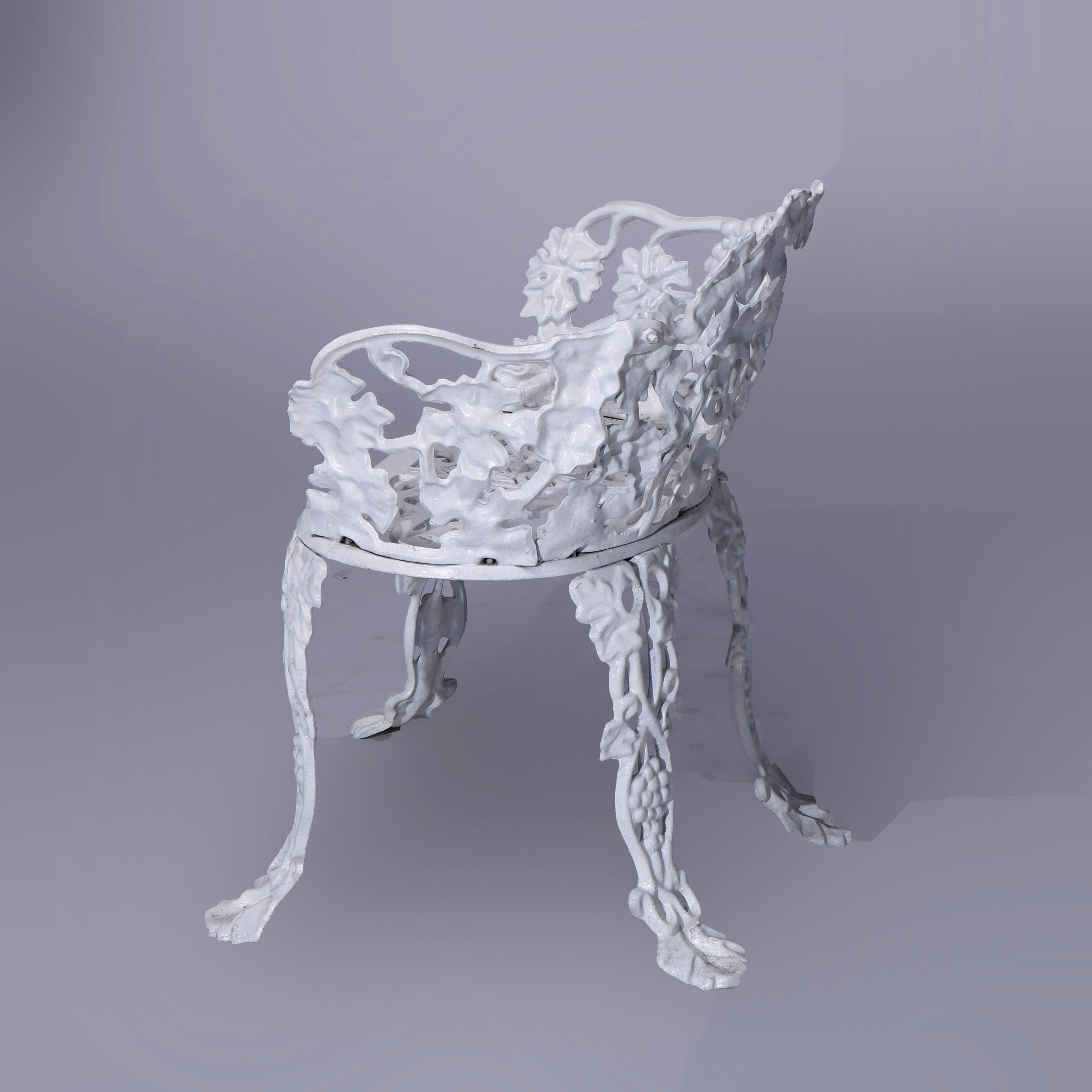 Antique Cast Iron Grape & Leaf Garden Set, Bench, Arm Chair & Side Chair c1920 7