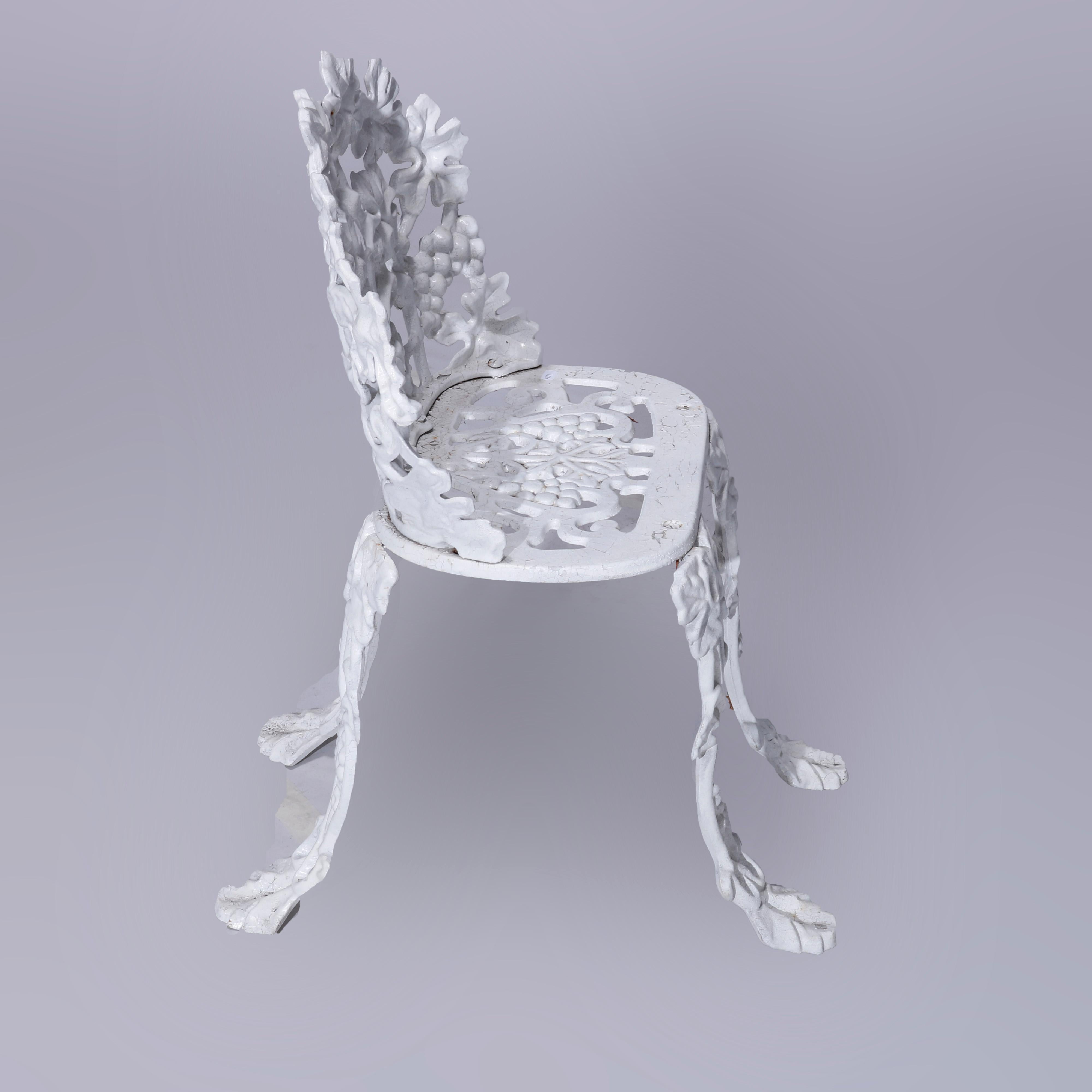 Antique Cast Iron Grape & Leaf Garden Set, Bench, Arm Chair & Side Chair c1920 1