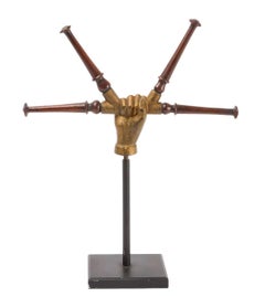 Antique Cast-Iron Hand-Form Hat Rack with 4 Turned Wood Spokes