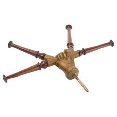 Antique Cast-Iron Hand-Form Hat Rack with 4 Turned Wood Spokes