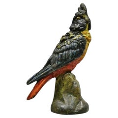 Antique Cast Iron Hand Painted 12" Cockatoo Parrot Figurine Doorstop Bookend