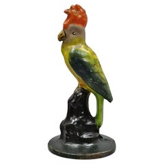 Antique Cast Iron Hand Painted 7" Cockatoo Parrot Figurine Bookend Doorstop