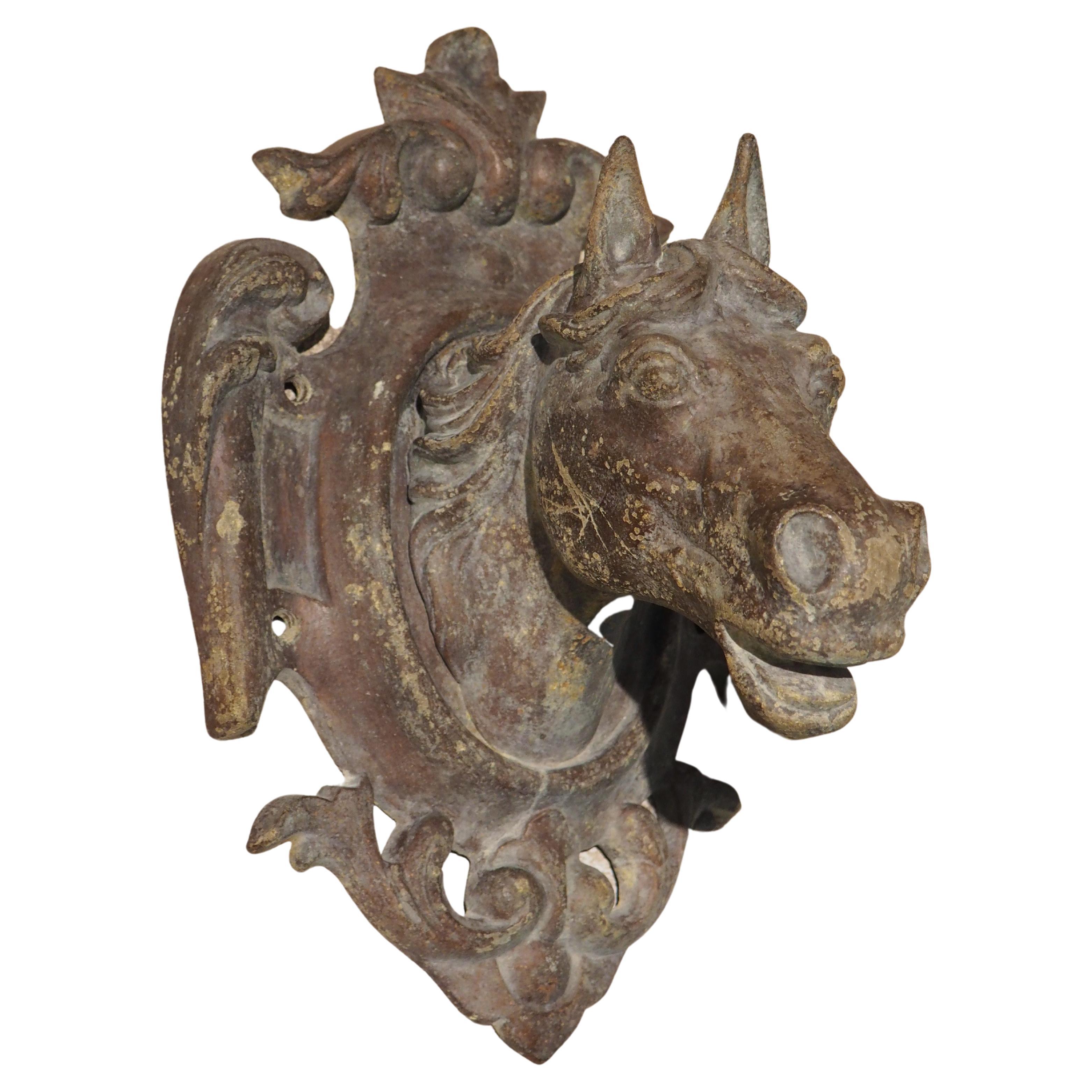 Antique Cast Iron Horse Head from a French Stable, Circa 1880