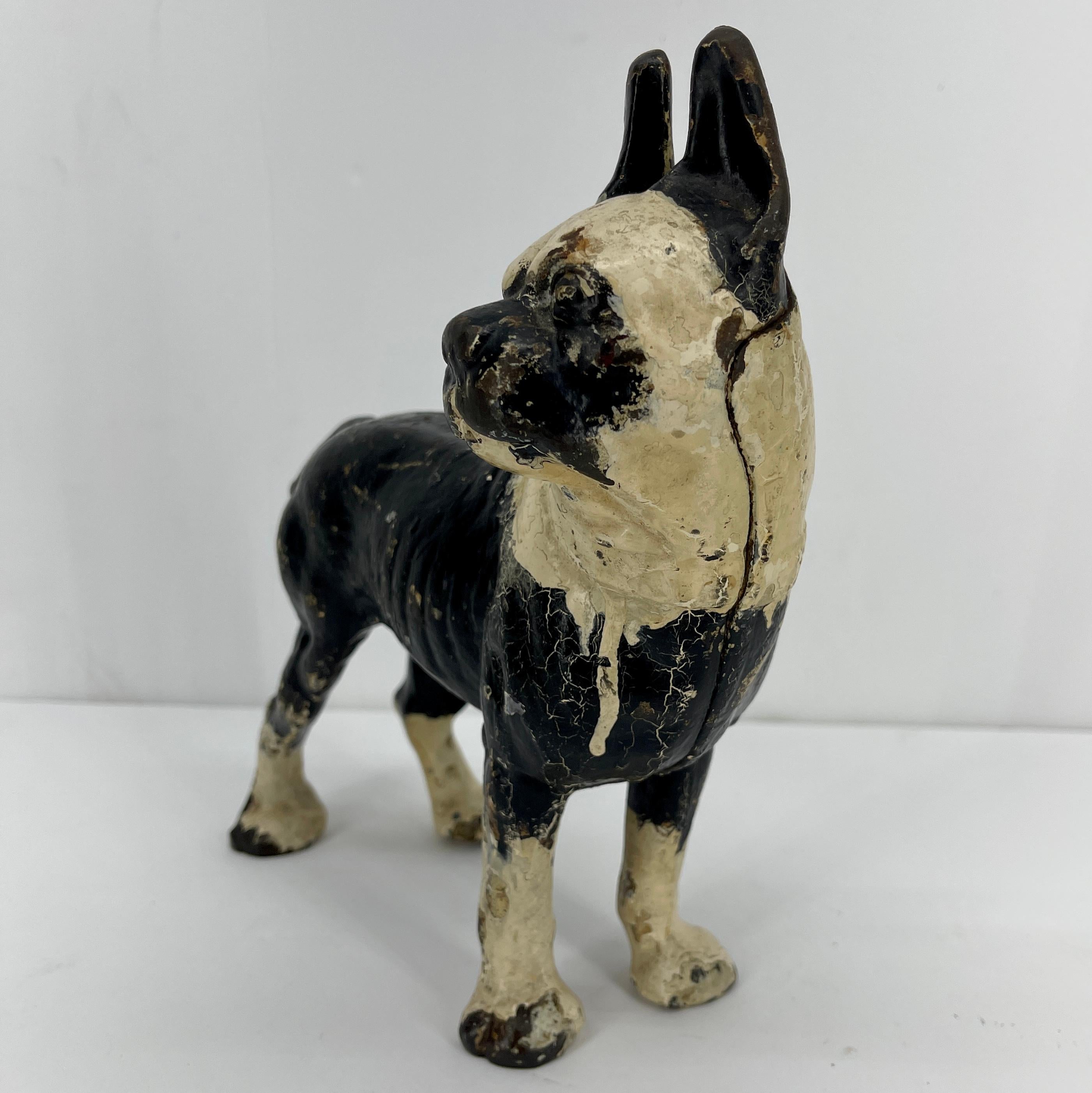 Hubley cast iron Boston Terrier doorstop. Heavy and handsome, the Hubley doorstops hailing from Lancaster, Pennsylvania, have become Ccassic antique treasures. A wonderful collectible, the doorstop has a natural aged patina.