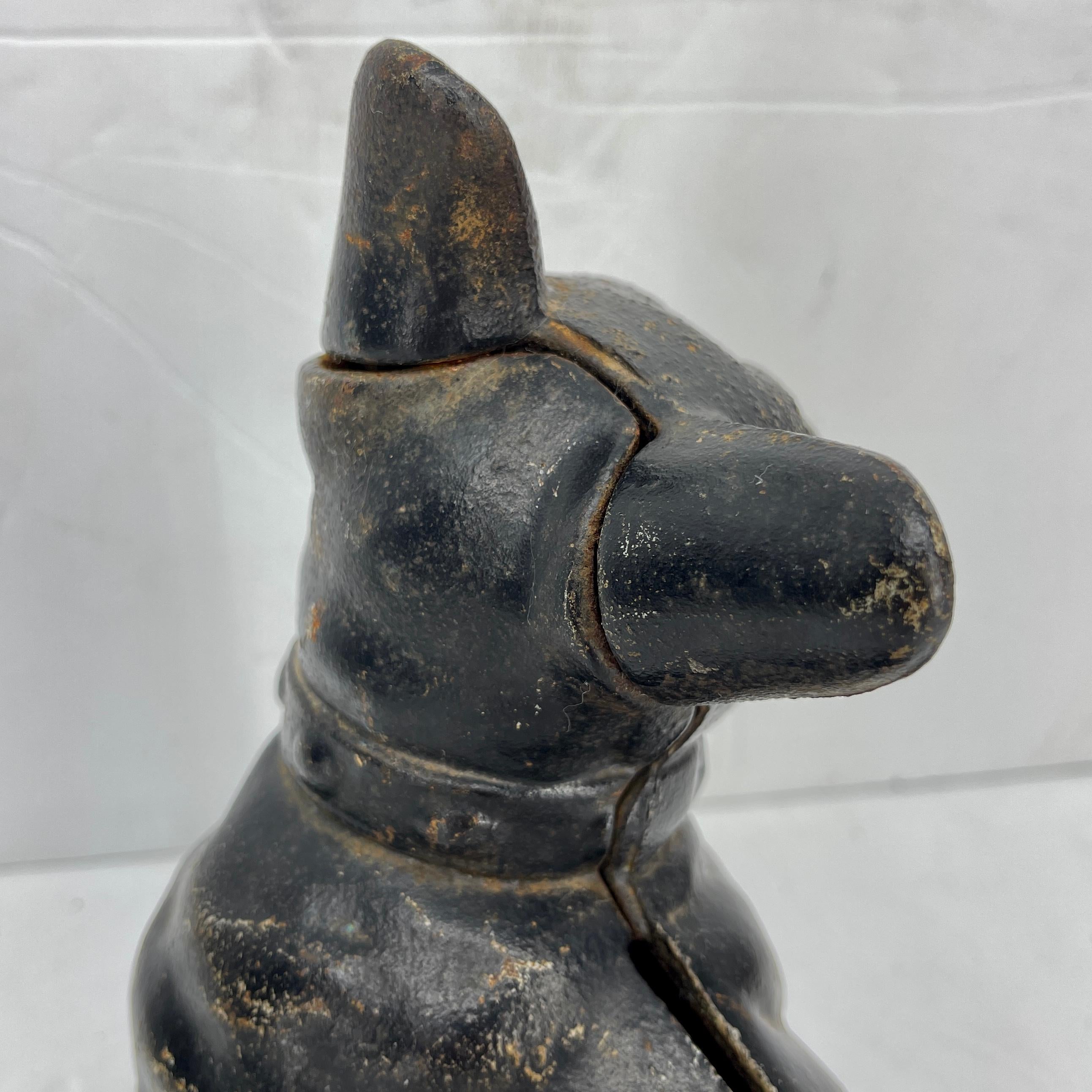Early Black Cast Iron French Bulldog Statue Money Bank In Good Condition In Haddonfield, NJ