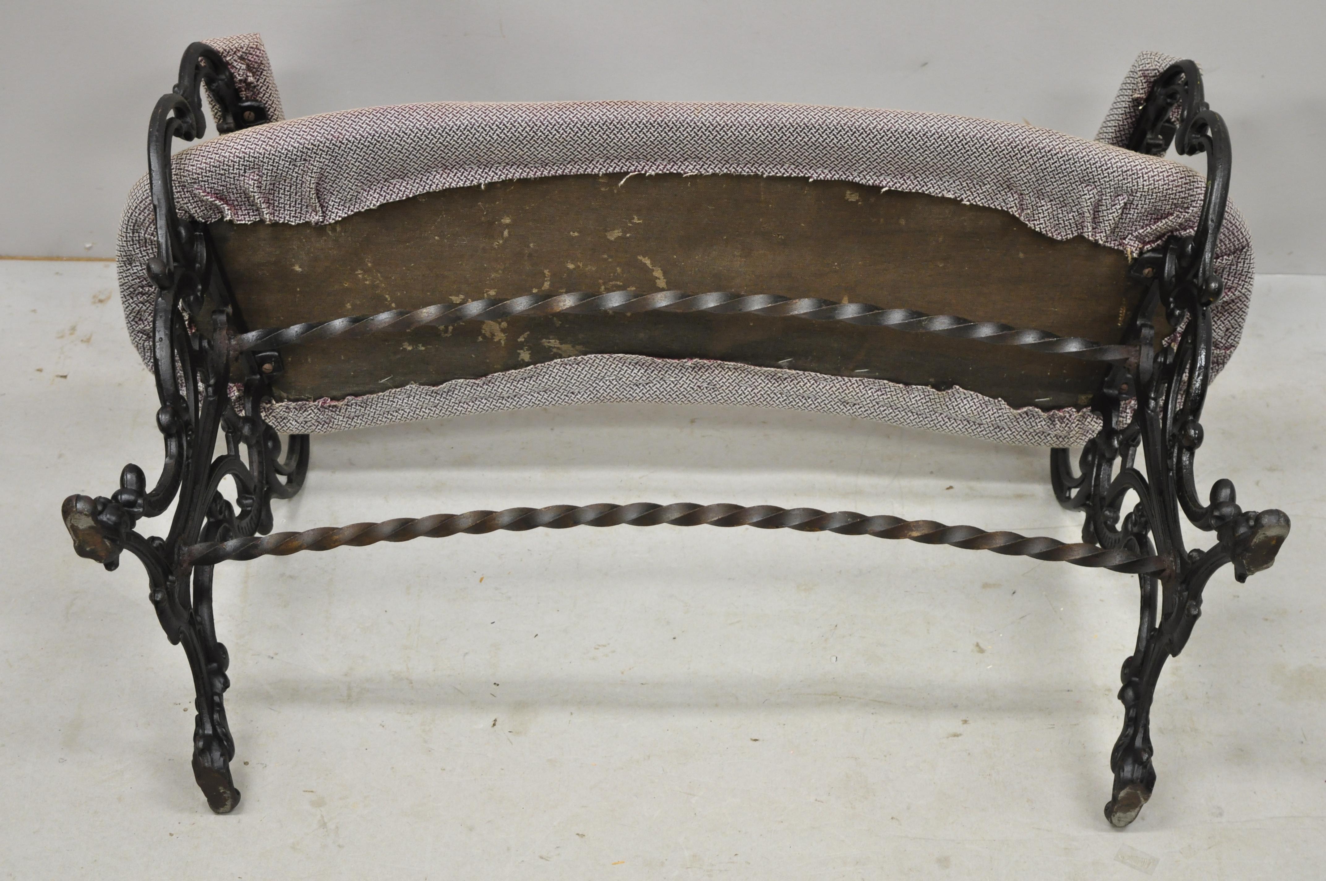 Antique Cast Iron Kidney Bean French Art Nouveau Victorian Vanity Bench Seat 5