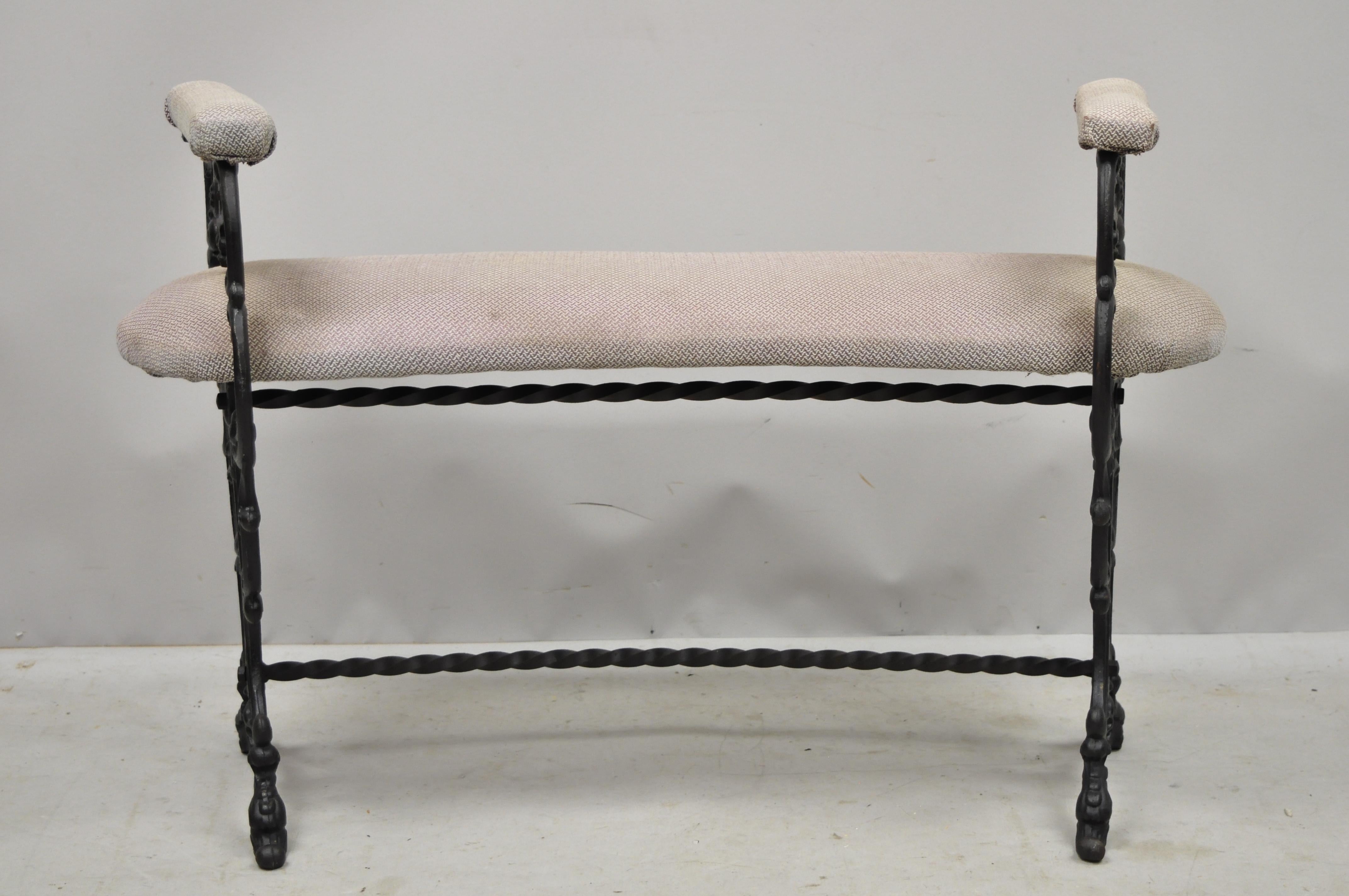 Antique Cast Iron Kidney Bean French Art Nouveau Victorian Vanity Bench Seat 6