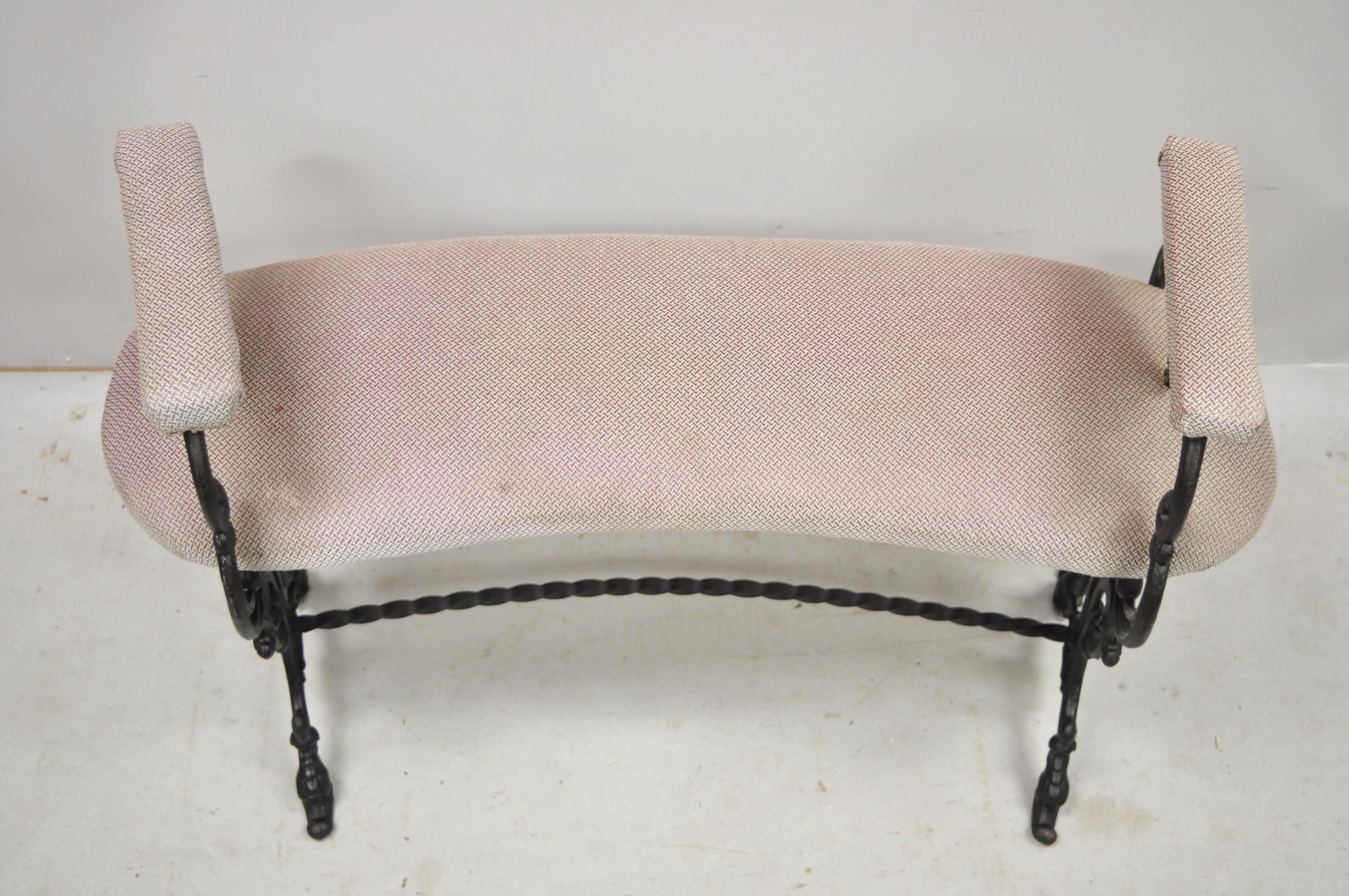 Antique Cast Iron Kidney Bean French Art Nouveau Victorian Vanity Bench Seat In Good Condition In Philadelphia, PA