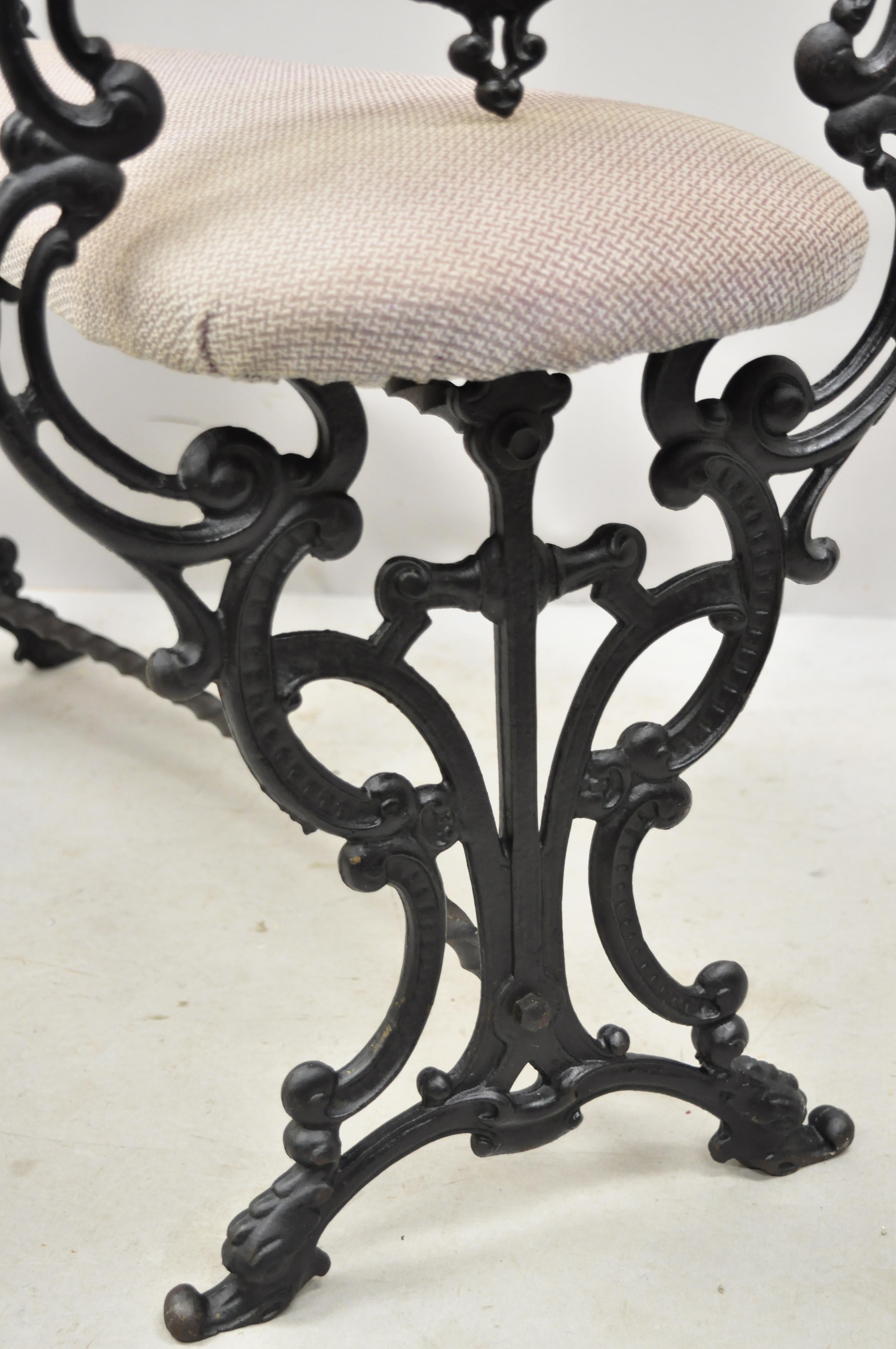 Antique Cast Iron Kidney Bean French Art Nouveau Victorian Vanity Bench Seat 2