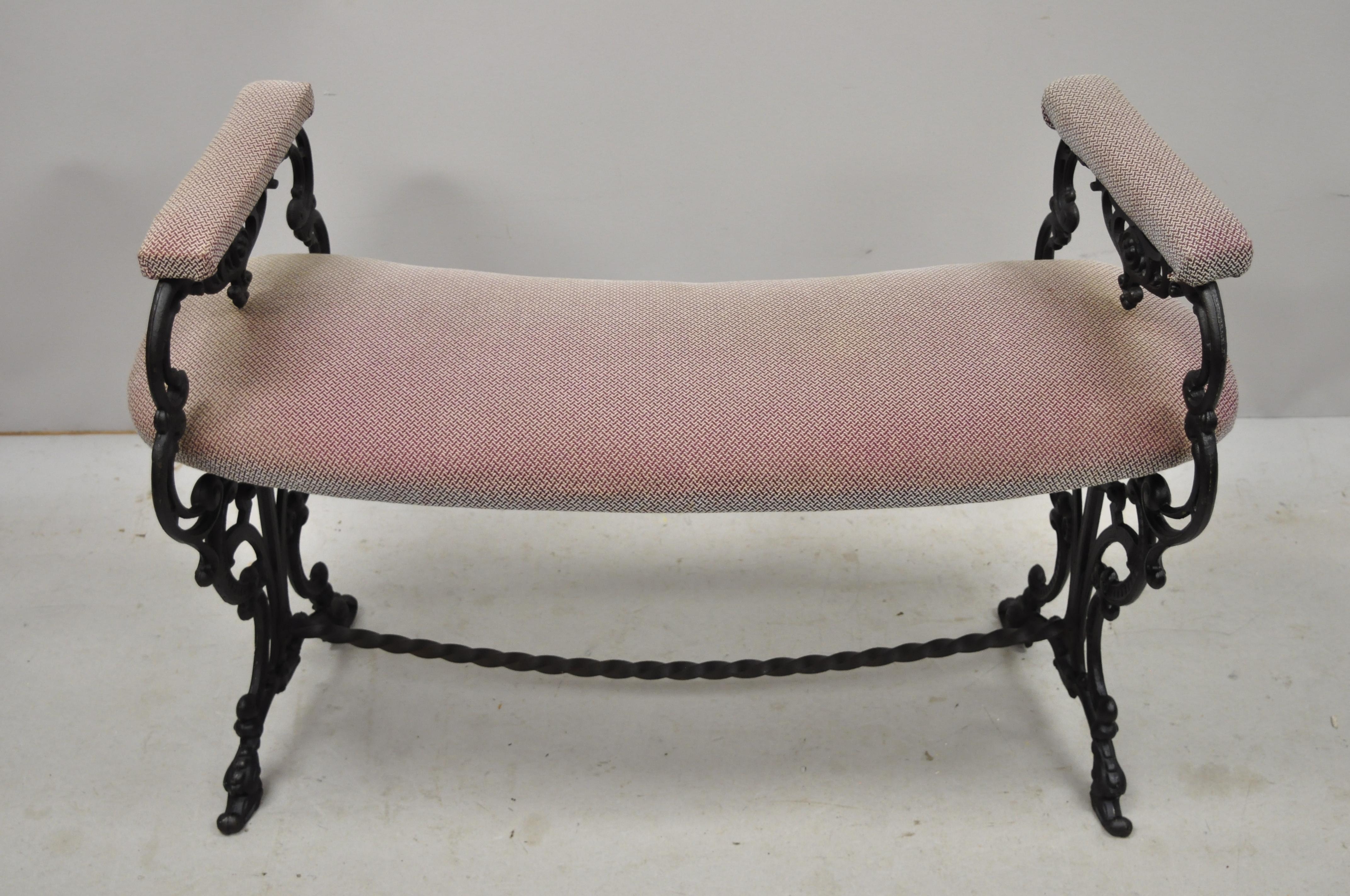 Antique Cast Iron Kidney Bean French Art Nouveau Victorian Vanity Bench Seat 3