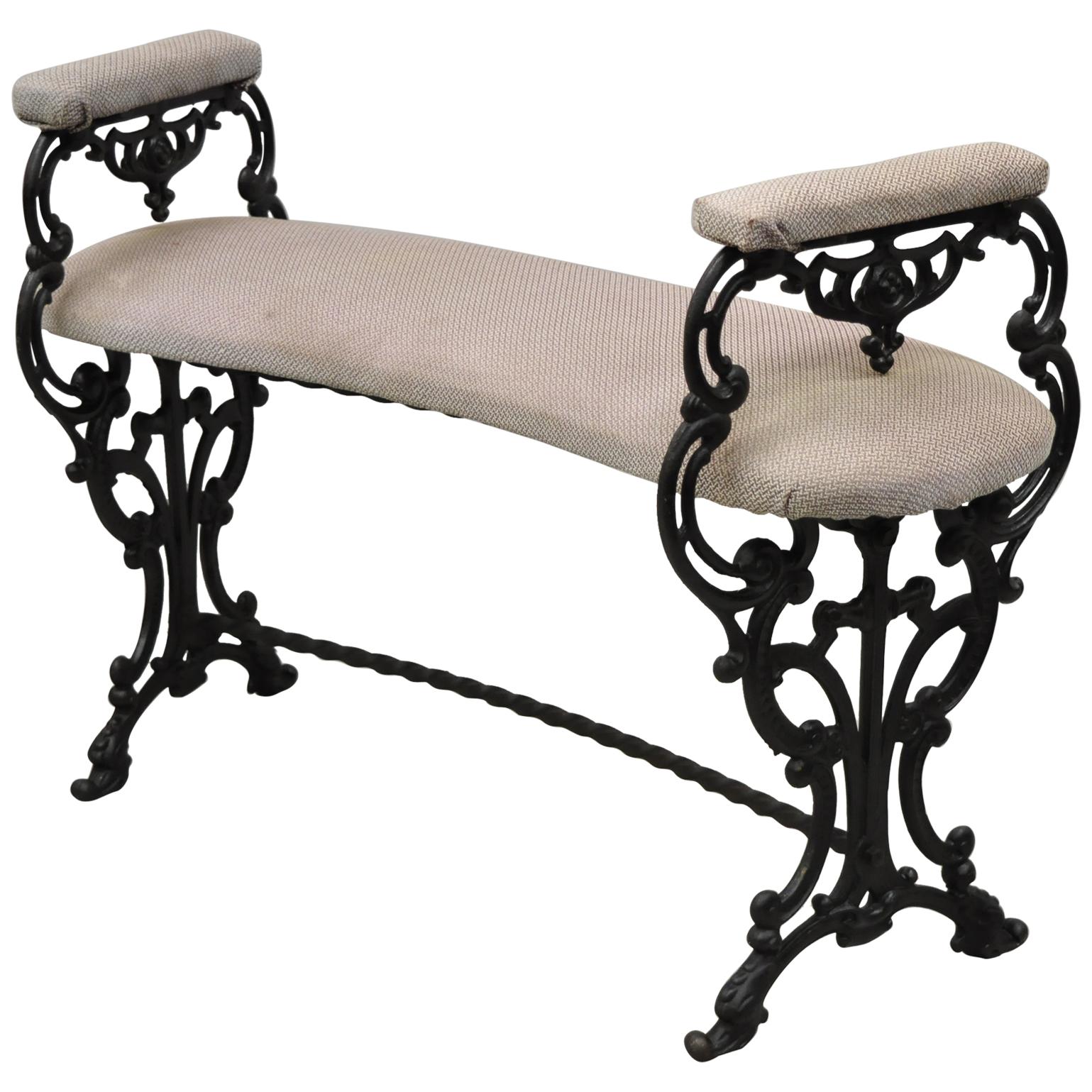 Antique Cast Iron Kidney Bean French Art Nouveau Victorian Vanity Bench Seat