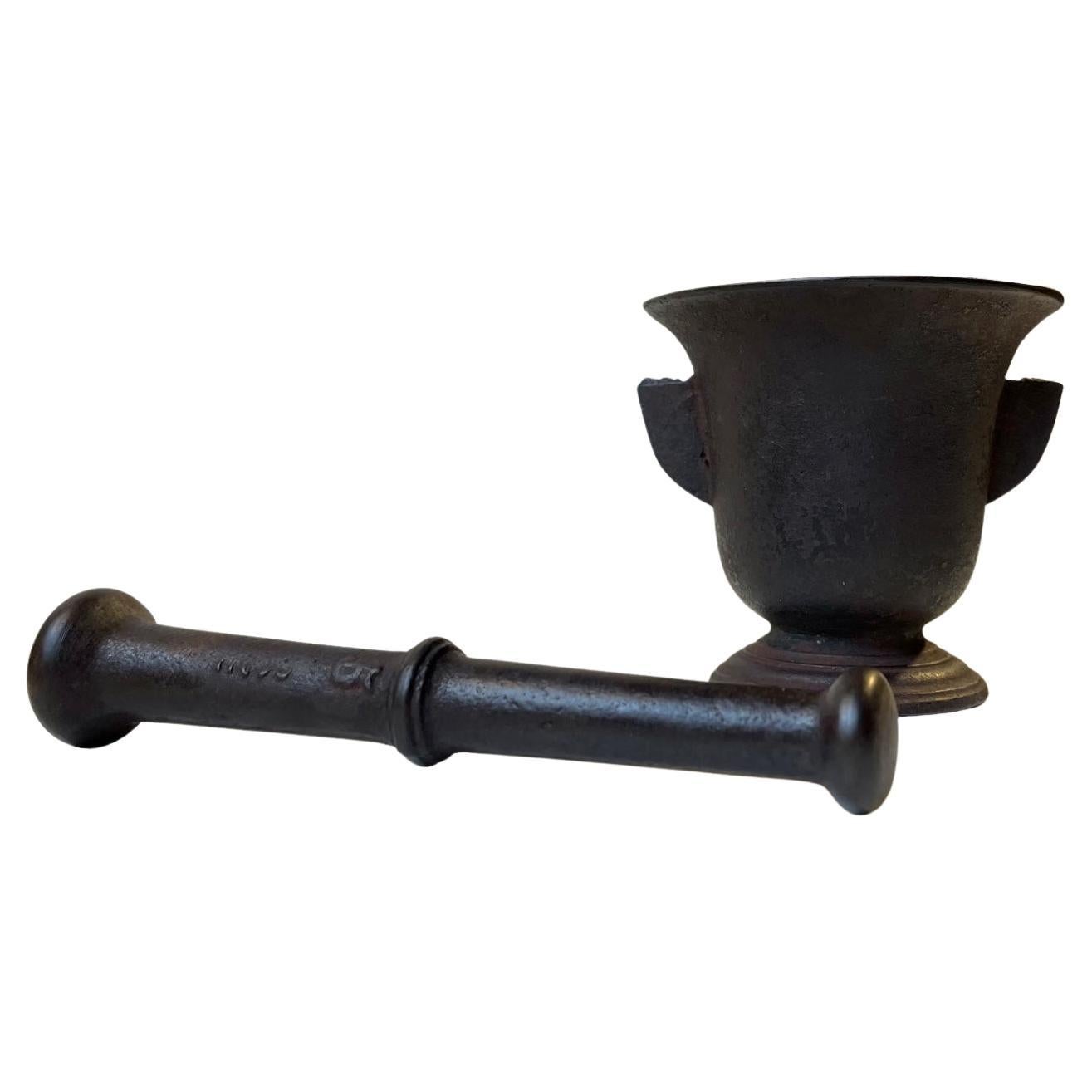 Antique Cast Iron Mortar and Pestle, 19th Century For Sale